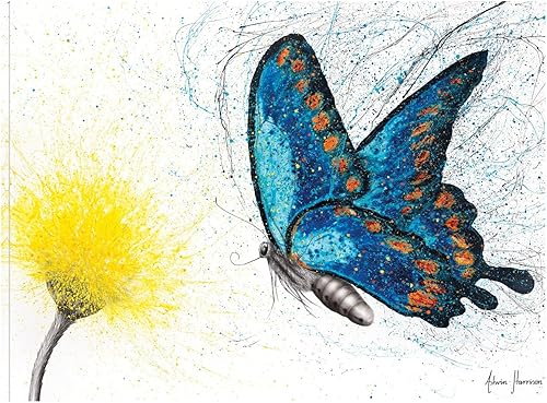 Fine Art Canvas Lienzo impreso con diseño de mariposas floreciente por el artista Ashvin Harrison para sala de estar, dormitorio, baño, cocina,