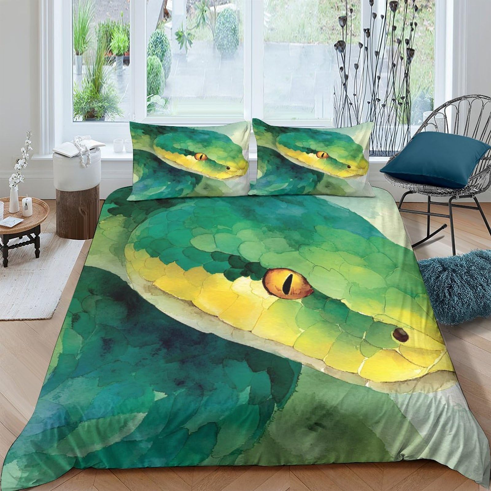Ctjqhvkz Style-3 3D Printed Green Snake Fitted Sheet Microfiber Soft Breathable Jungle Pattern Mattress Cover Bedroom Dorm Decor Single（135X200cm）
