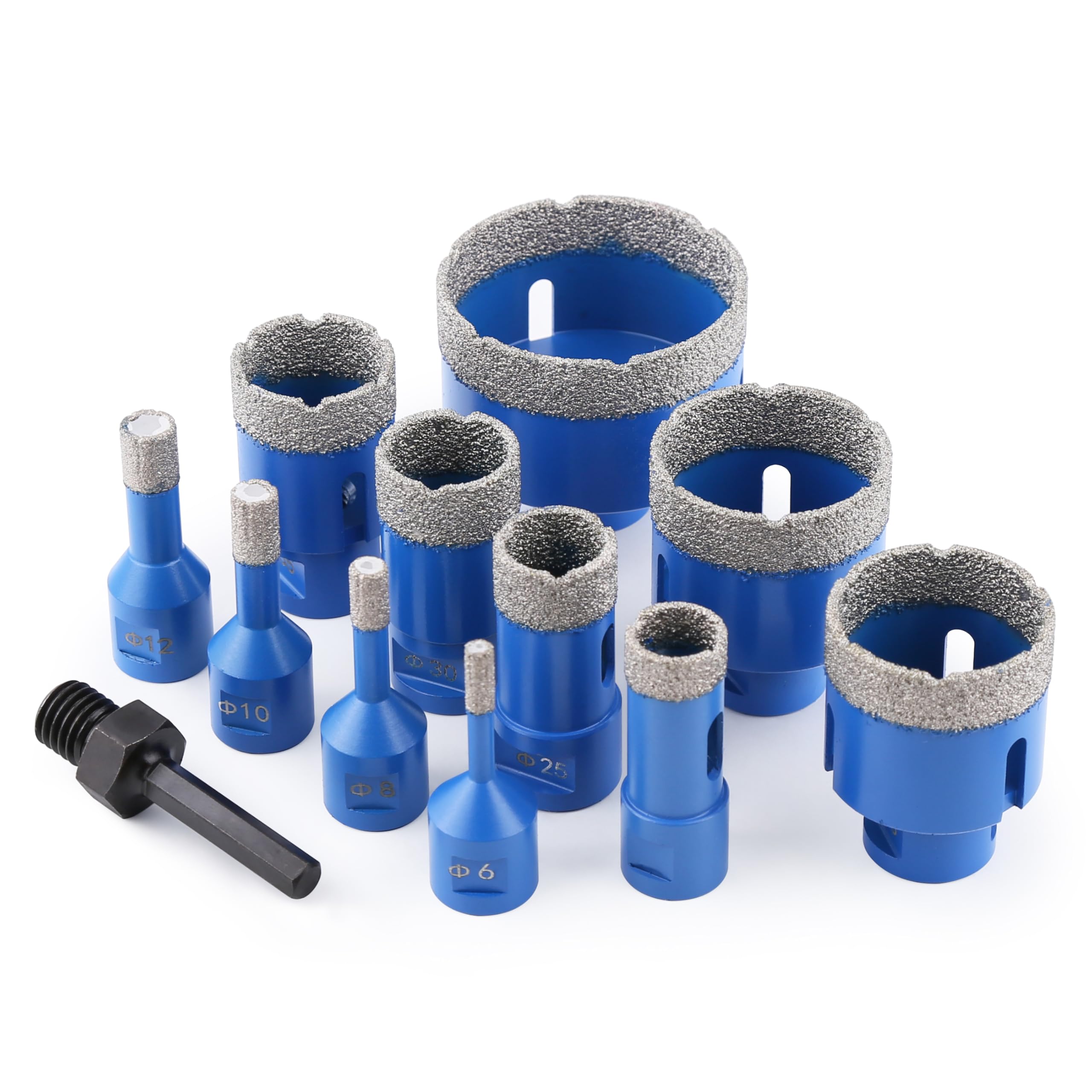 Juego de 12 brocas de diamante para azulejos de 6 a 68 mm, rosca M14, amoladora angular soldada al vacío, juego de brocas de diamante con adaptador hexagonal de 3/8 pulgadas para mármol