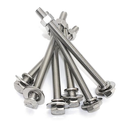 Miniatura 32 de (5 juegos) Tornillos de cabeza hexagonal de acero inoxidable 3/8-16x3, tuercas, arandelas planas y de bloqueo, 18-8 (304) S/S, totalmente roscados