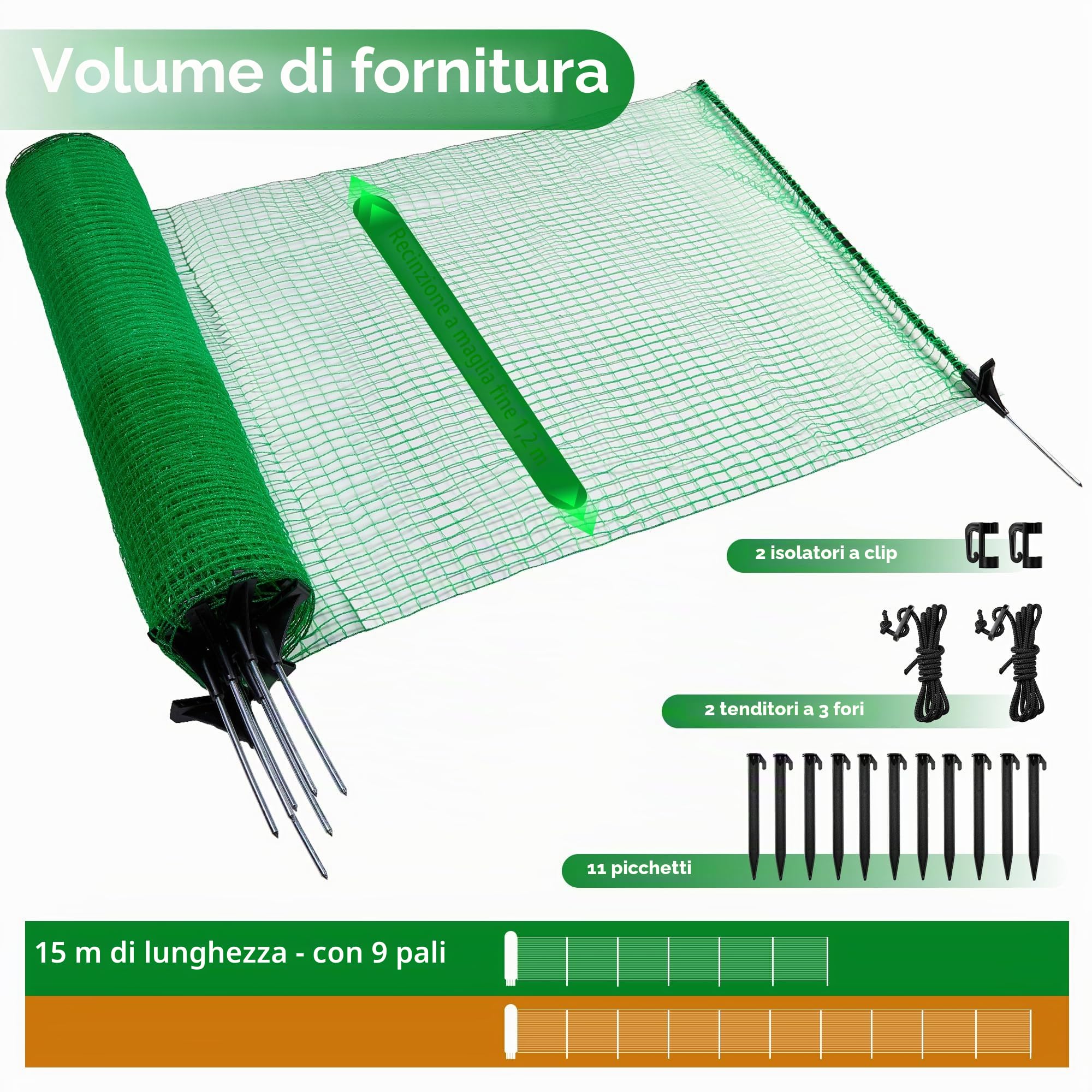 Signstek Recinzione mobile, 120 cm di altezza, 15 m di lunghezza, 9 pali per cani, recinzione da giardino, giardino, casa, cortile, verde