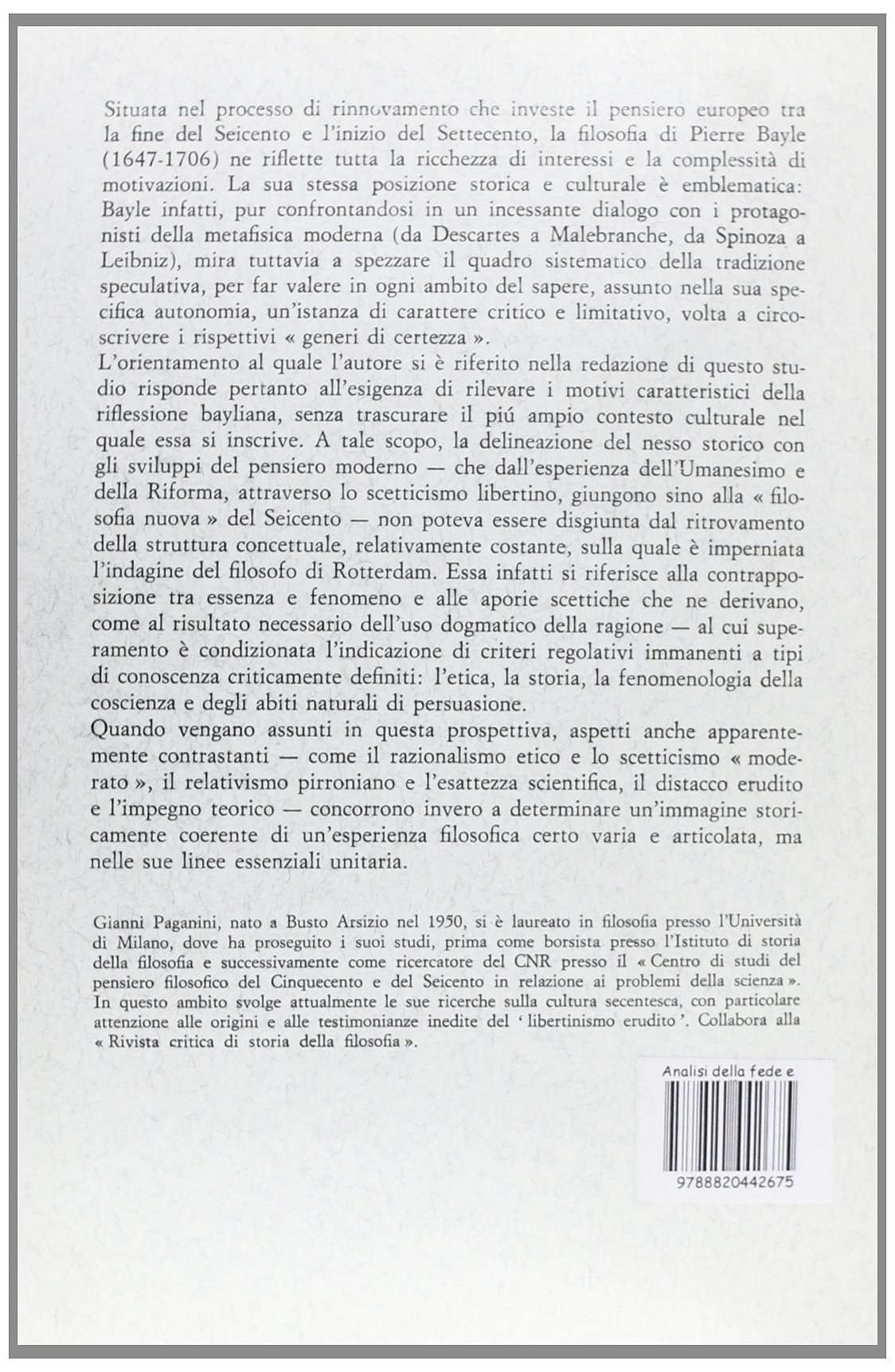 Analisi della fede e critica della ragione nella filosofia di Pierre Bayle