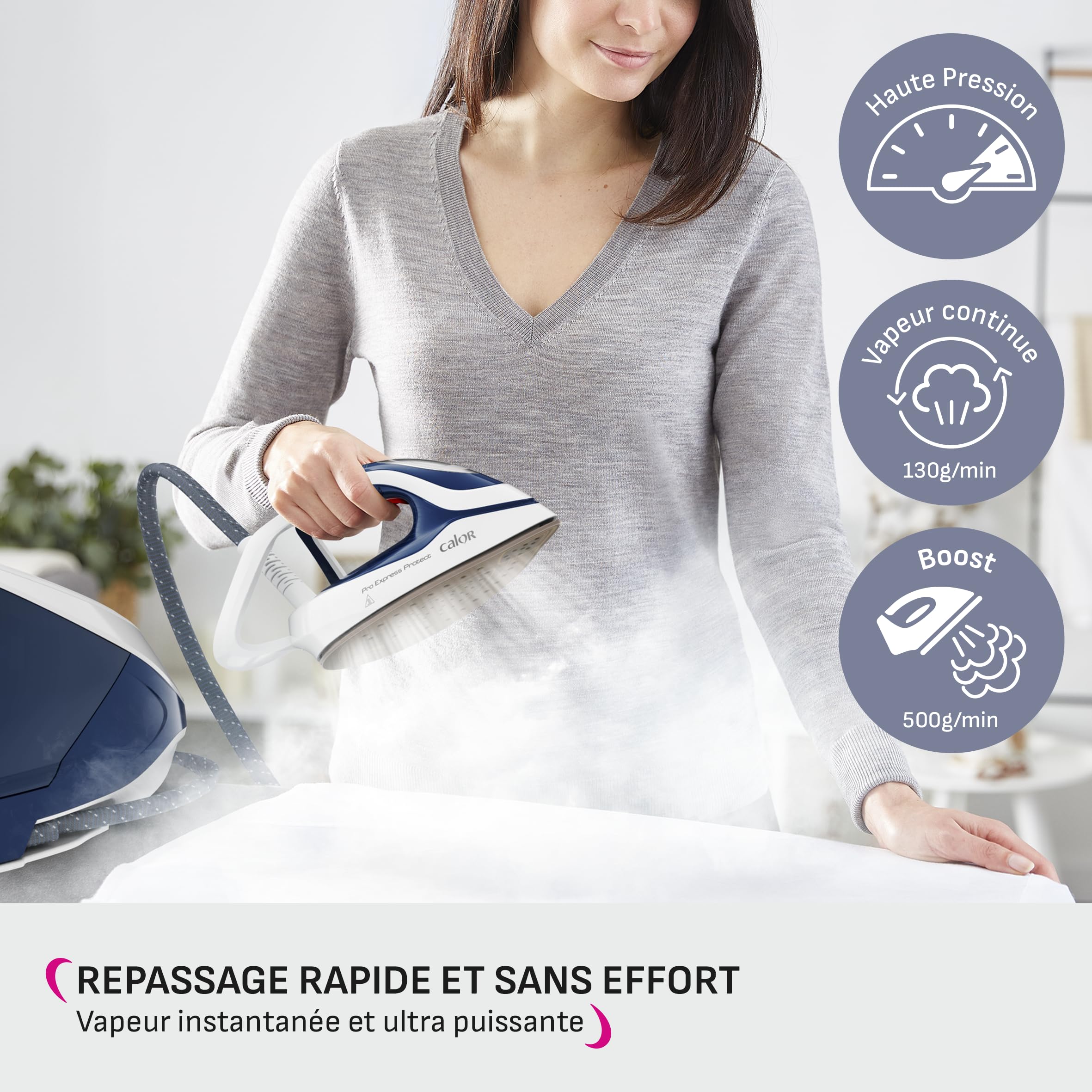 Calor Pro Express Protect, Centrale Vapeur Haute Pression, 7,2 Bars, Débit vapeur 500 g/min, Sans réglage, Fabriqué en France, GV9223C0