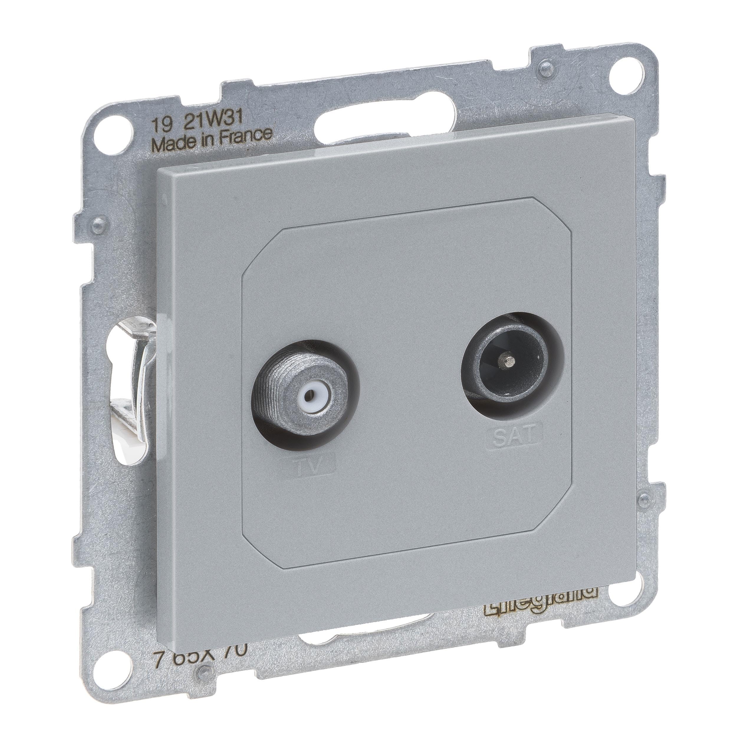 LEGRAND, Seano 765270 Single Socket TV-SAT 2 Cables, Star Cabling, HD-TV, Connection Loss 1.5 dB, Colour: Painted Aluminium