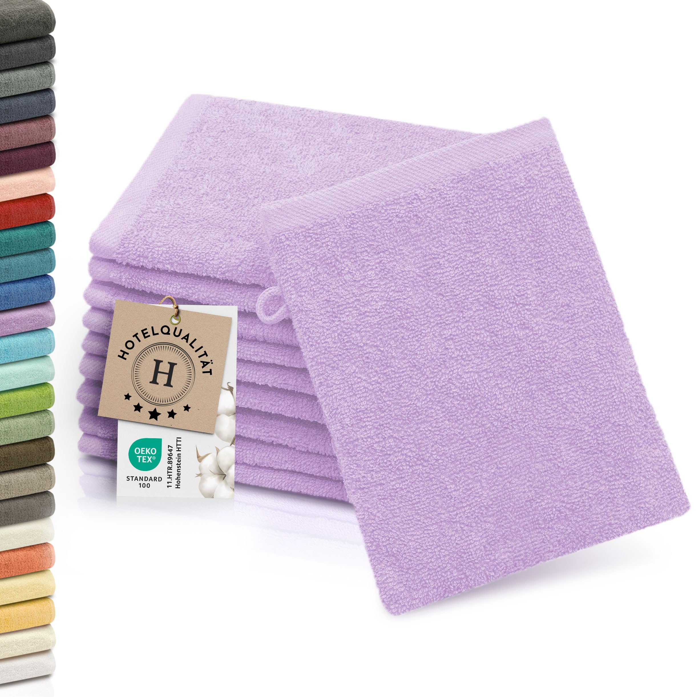 ZOLLNER 10er Set Waschlappen - weiche und saugstarke Waschhandschuhe - waschbar bis 95°C - Baumwolle - 16x21 cm in Flieder