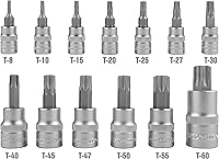 Vista 4 de OEMTOOLS 22977 Juego de brocas Torx de 13 piezas, juego de llaves de vaso para mantenimiento automotriz, acero S2 tratado térmicamente, acabado