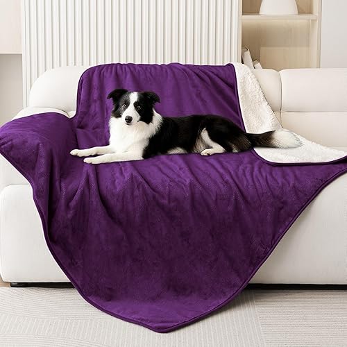 Miniatura 17 de Smiry Manta de cama impermeable para perro, manta a prueba de fugas para cama y sofá, reversible, de forro polar sherpa, funda protectora de muebles