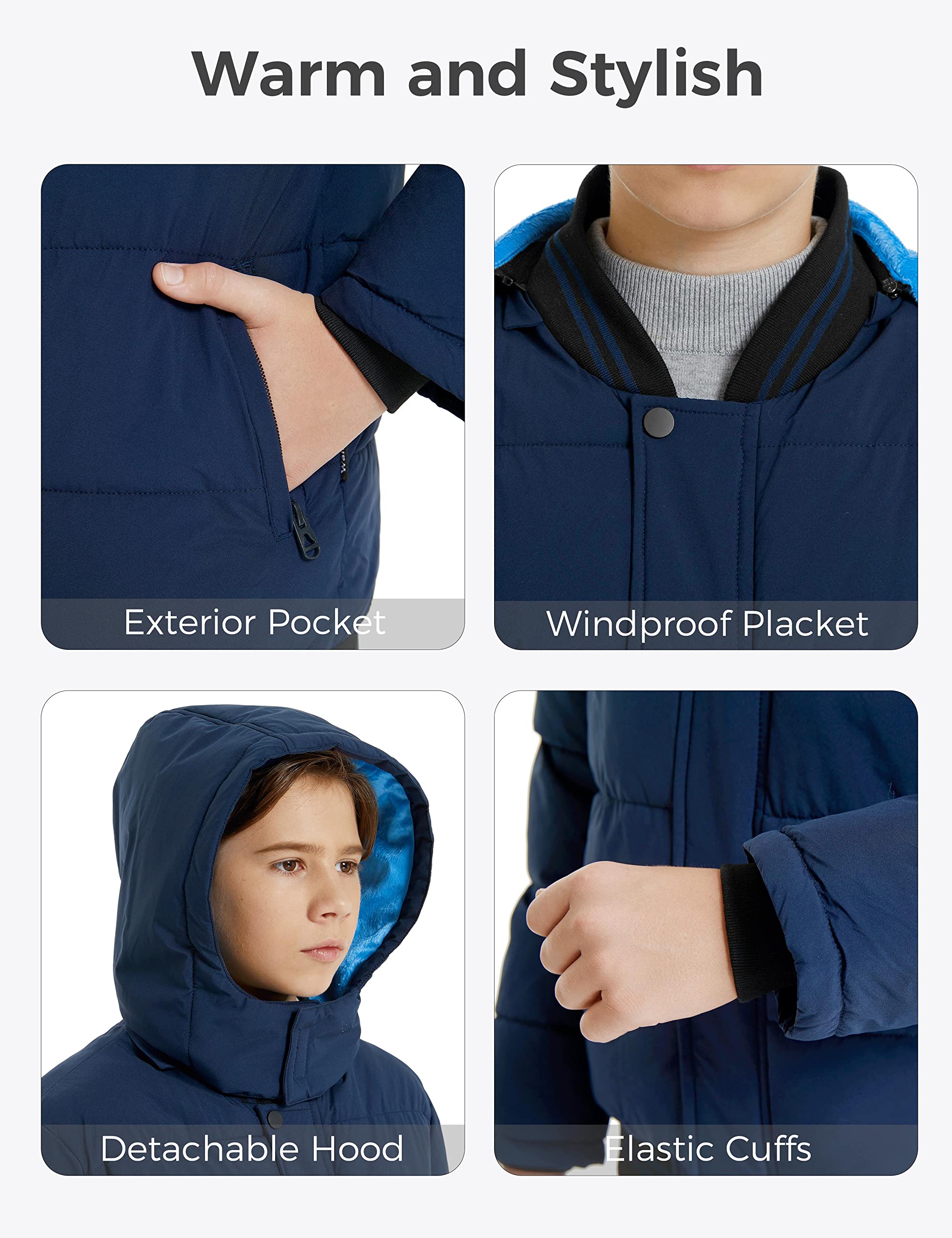 Wantdo Abrigo de Invierno para Niños Chaqueta Cálida Abrigada Acolchada de Algodón Resistente al Agua con Capucha Extraíble