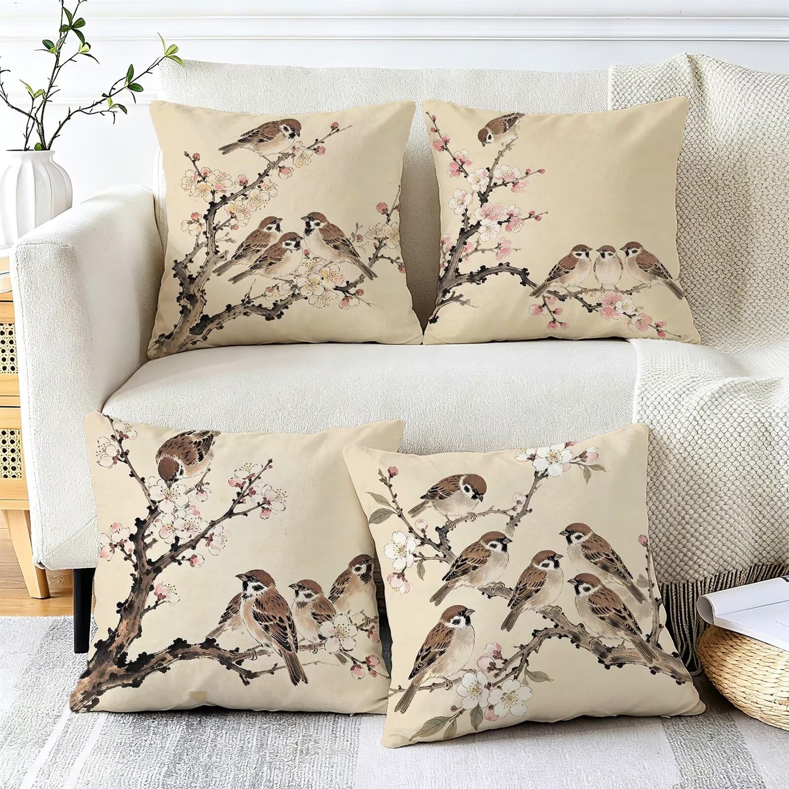 Coussin Exterieur Impermeable Beige, Taie Oreiller 45x45 Set de 4, Cod-3454