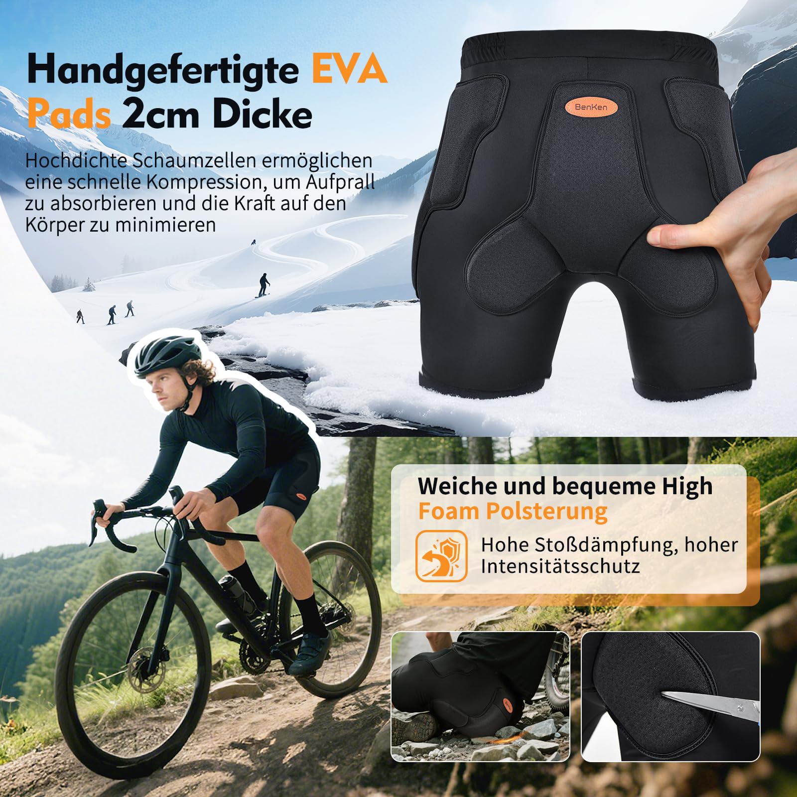 BenKen Short de protection 3D en EVA - Short de protection rembourré