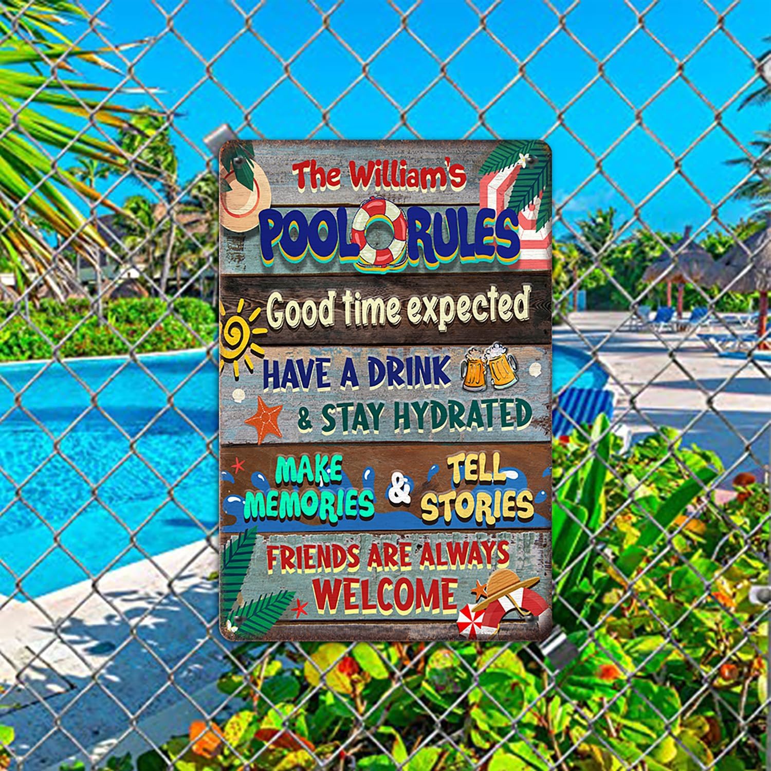 THUYPT Personalized Pool Sign, Summer Pool Signs and Decorative, Outdoor Swimming Pool Rules - Pool Backyard Decor, Pool Rules House Patio Pool Gifts, Metal Sign for Beach (09)