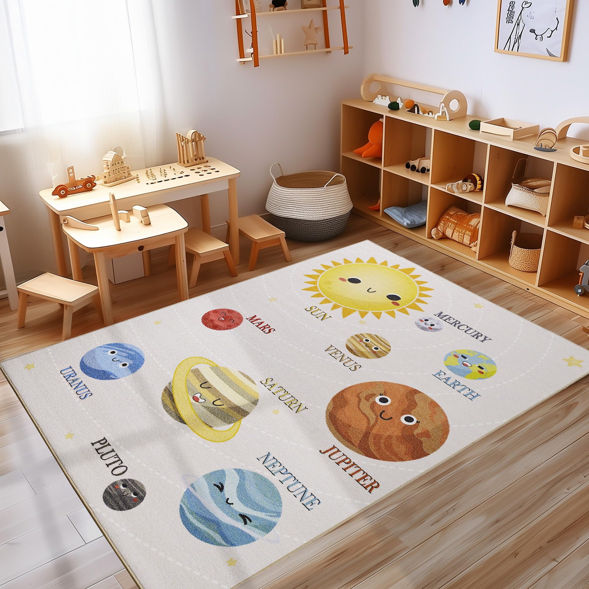 Teppich Kinderzimmer Creme Mädchen & Junge Flauschiger Kinderteppich Waschbar Weich Spielteppich Läufer Flur Carpet Teppich rutschfest Regenbogen Design