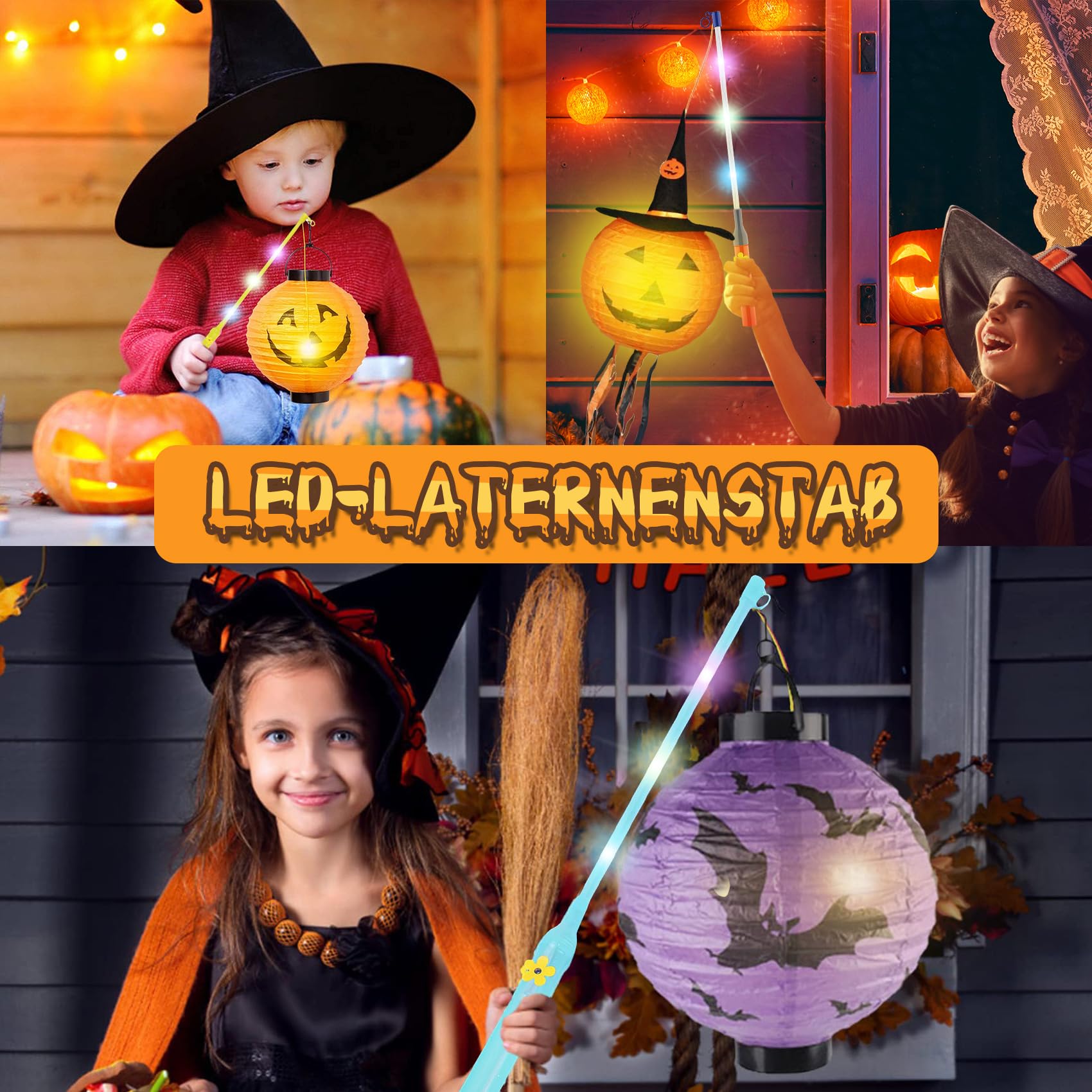 COM-FOUR® 4x Lanterne con Motivi Colorati - Lanterne di Carta per San Martino e Halloween - Lanterna di Martin per Bambini