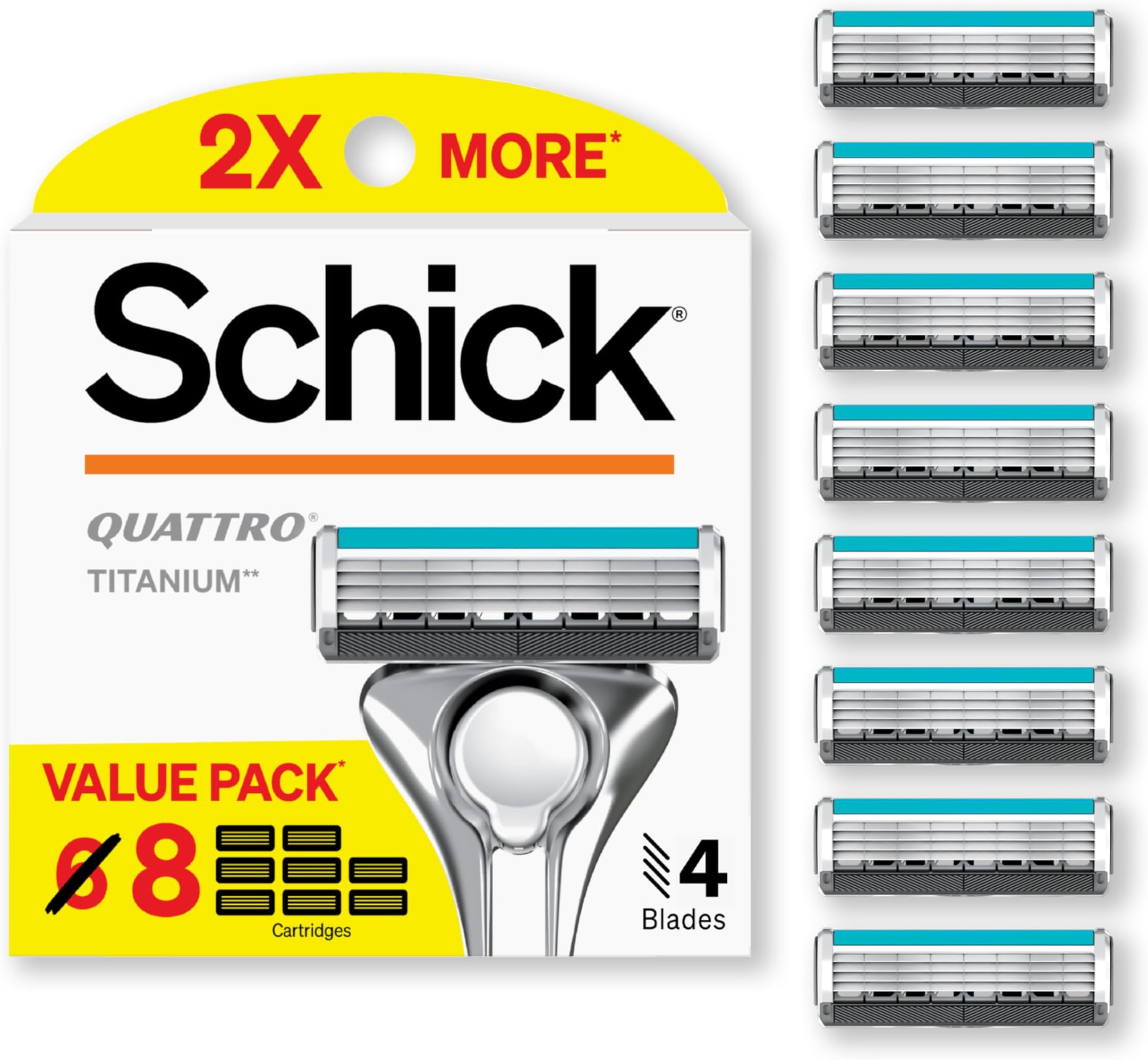 Schick Mens Quattro Titanium Razor Refill Value Pack, 8ct
