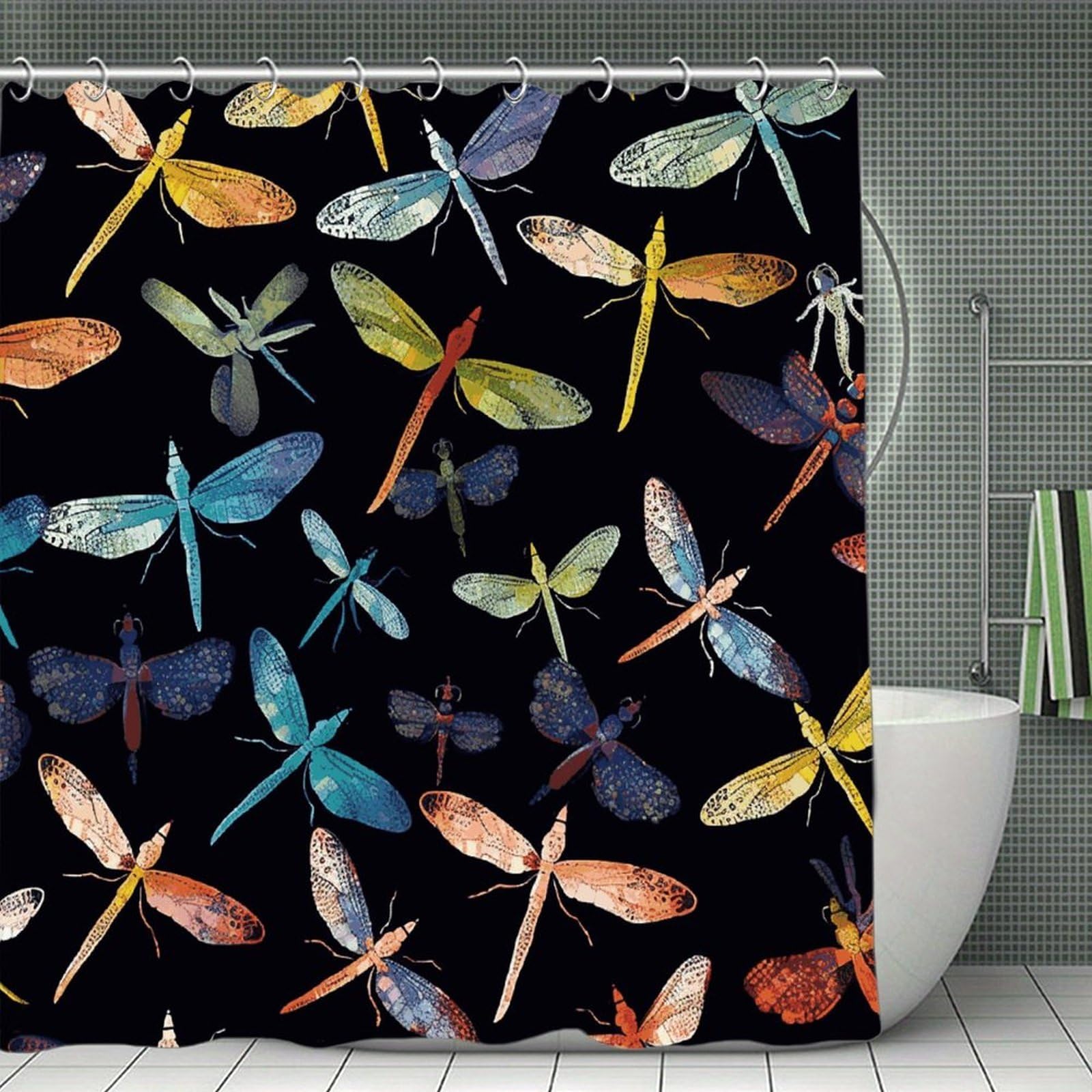 JTREHY Colorful Dragonfly Shower Curtain Waterproof Bathroom Shower Curtain Machine Washable Bath Curtains Polyester Cloth Bath Curtains for Bathroom Showers 70.8×70.8Inch