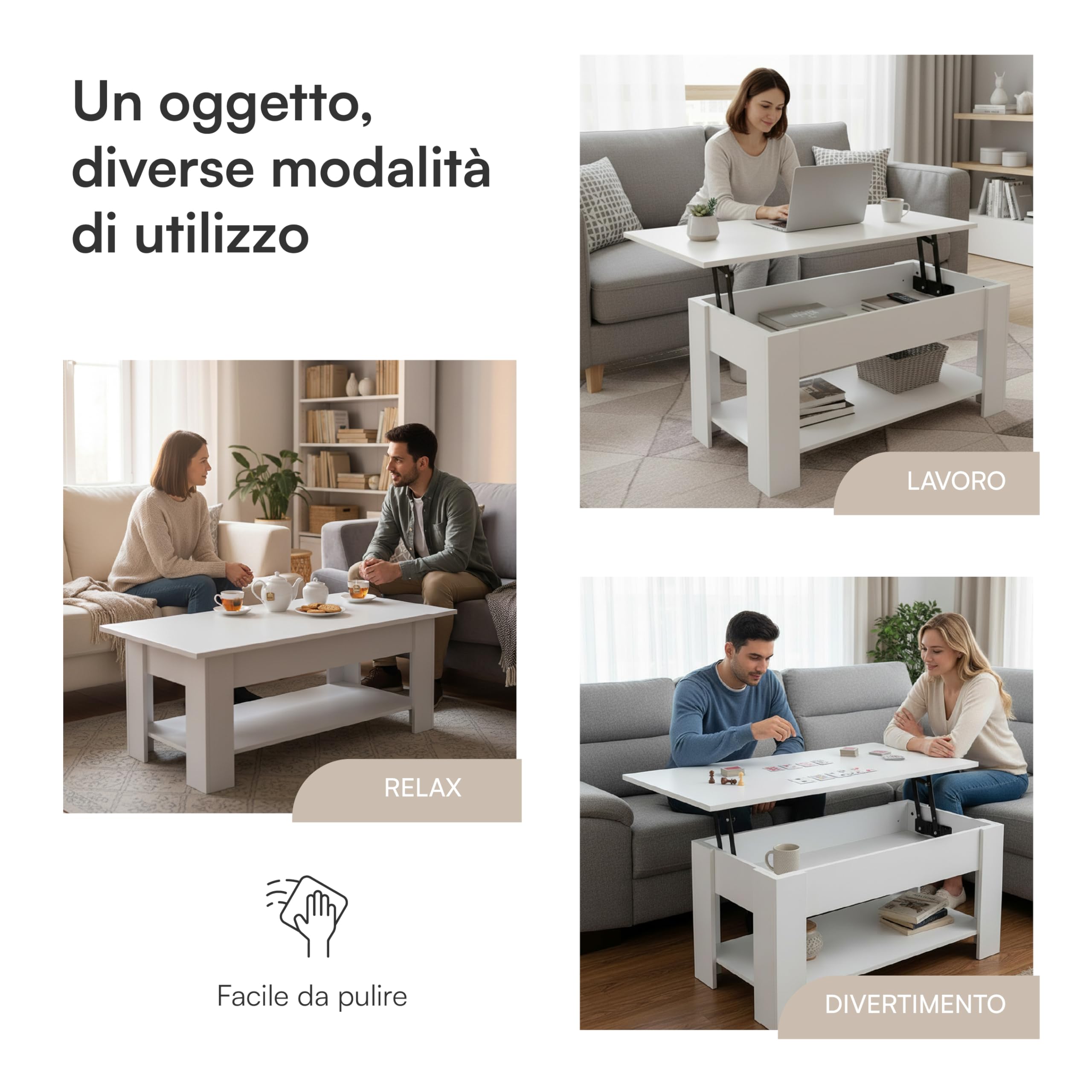 Baroni Home Tavolino da Caffè con Piano Sollevabile, Contenitore Interno, Tavolino Nero da Salotto Moderno con Ripiano, Tavolo Salvaspazio per Soggiorno, 100x40x41,5 cm