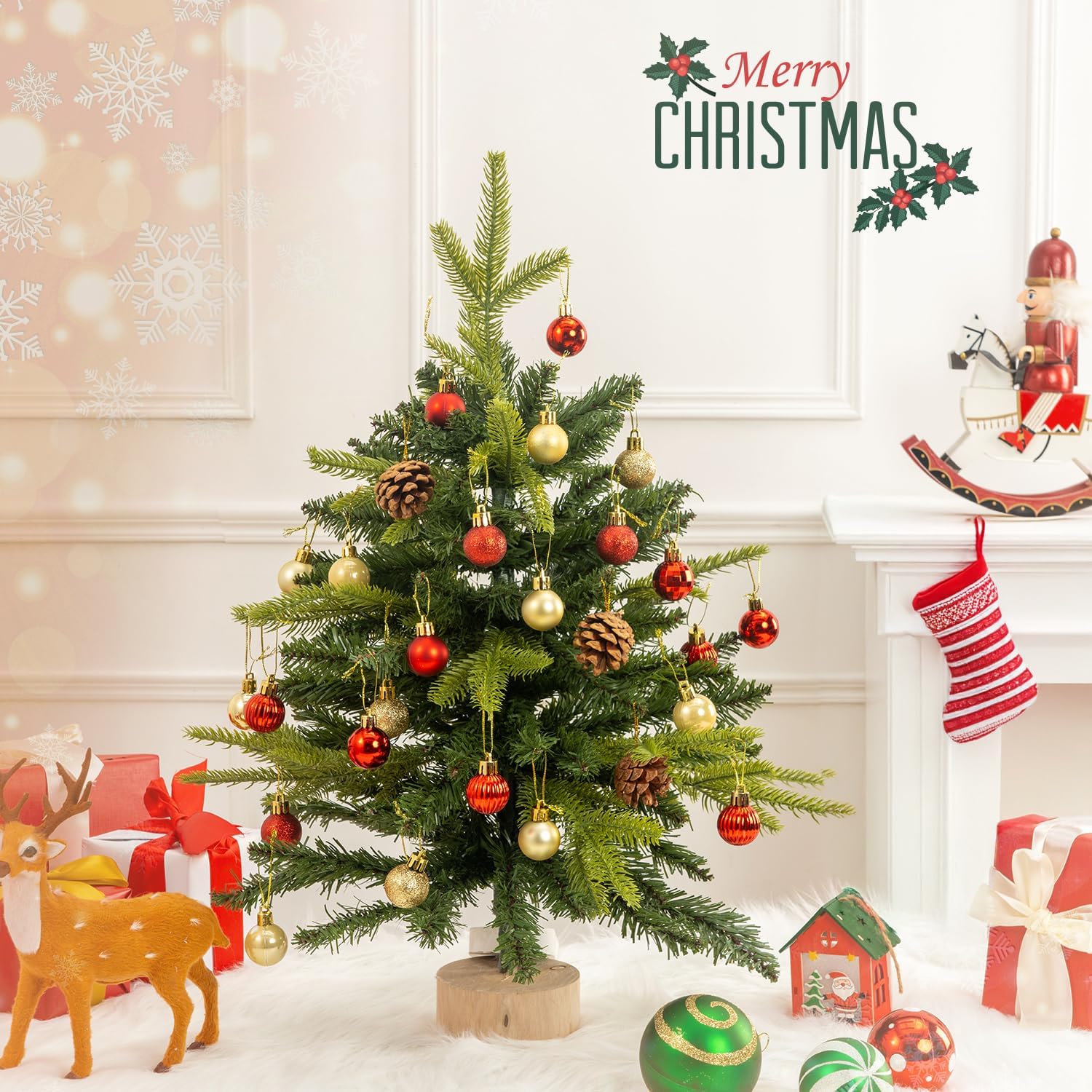 100 Pcs Mini Christmas Ball Ornaments Set, 1.18'' Red and Gold Small Shatterproof Xmas Tree Ornament Hanging Ball Bulk Decorations for Holiday Party Winter Décor - Image 7