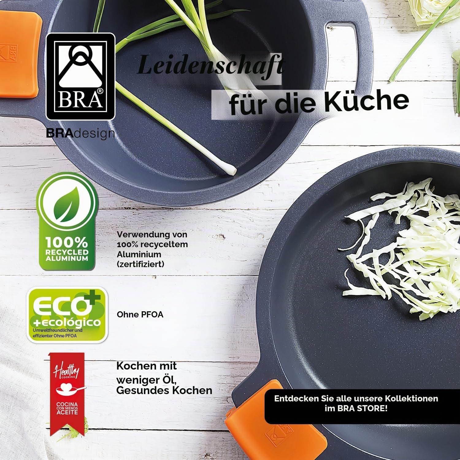BRA Efficient | Hoher Topf mit Glasdeckel und Silikongriffen, 11 Liter, 28 cm, für alle Herdarten einschließlich Induktion geeignet, Aluminium, Schwarz