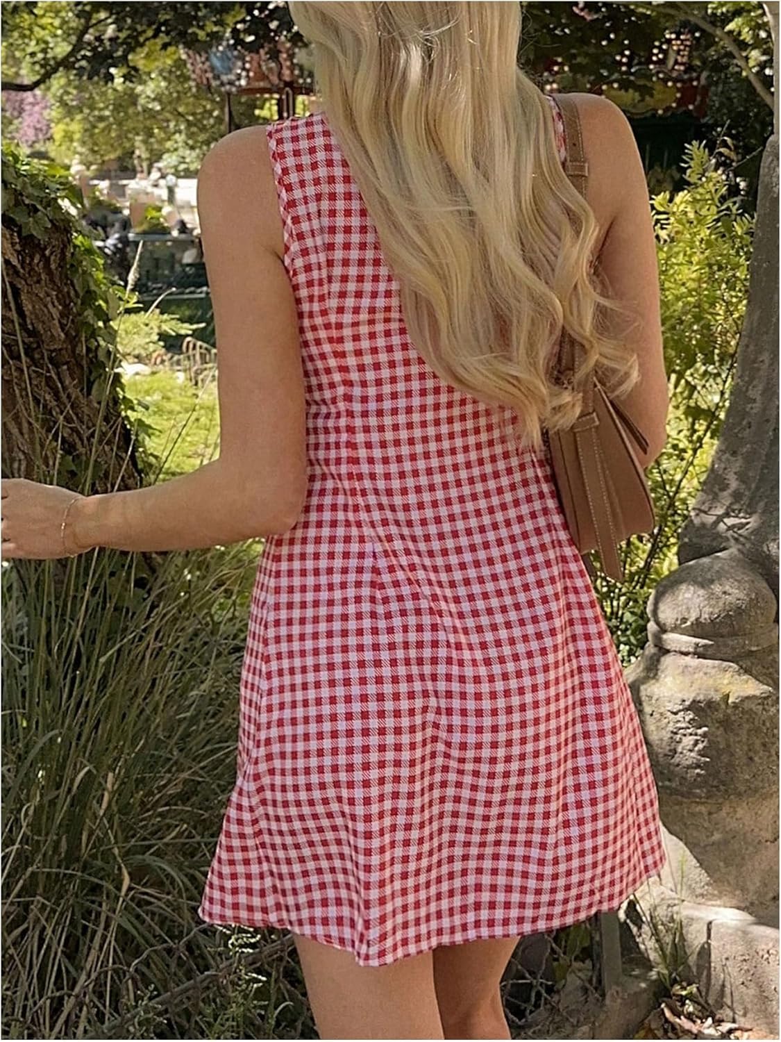 SweatyRocks Women's Plaid Button Front Mini Dress Sleeveless Crew Neck Date Night Tank Dresses - Image 2
