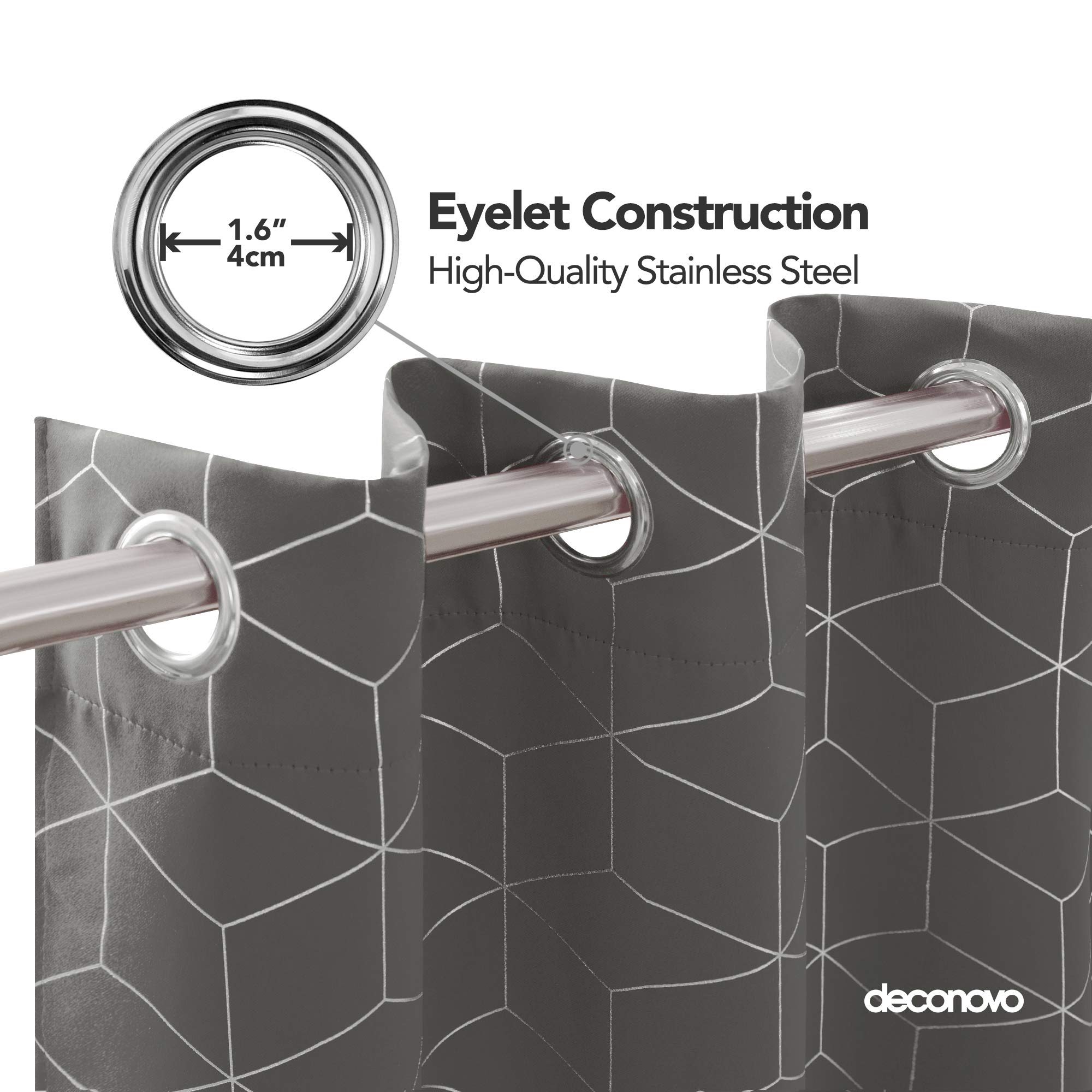 Deconovo Lot de 2 Rideau Occultant Thermique Anti Froids Rideaux Chambre Motif Geometique Imprimés Argents Salon Isolant Chaleur et Phonique à Oeillet 140x240cm Gris Clair