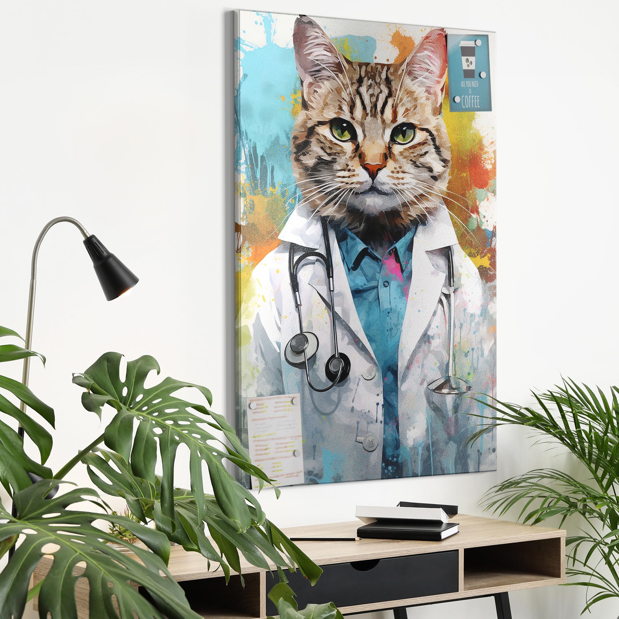 Metalowa tablica magnetyczna, wymiary 60 x 90 cm, motyw "Pfotige Praxis", tablica suchościeralna na wszystkie magnesy, tablica magnetyczna do kuchni i biura, designerska tablica do przypinania