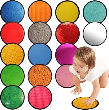 Sensory Mats for Autistic Children, 16 PCS Sensory Wall Panel for Kids, Sensory Tiles for Special Education, Assorted Textured Sensory Toys for Autistic Children, Autism Classroom Must Haves Round