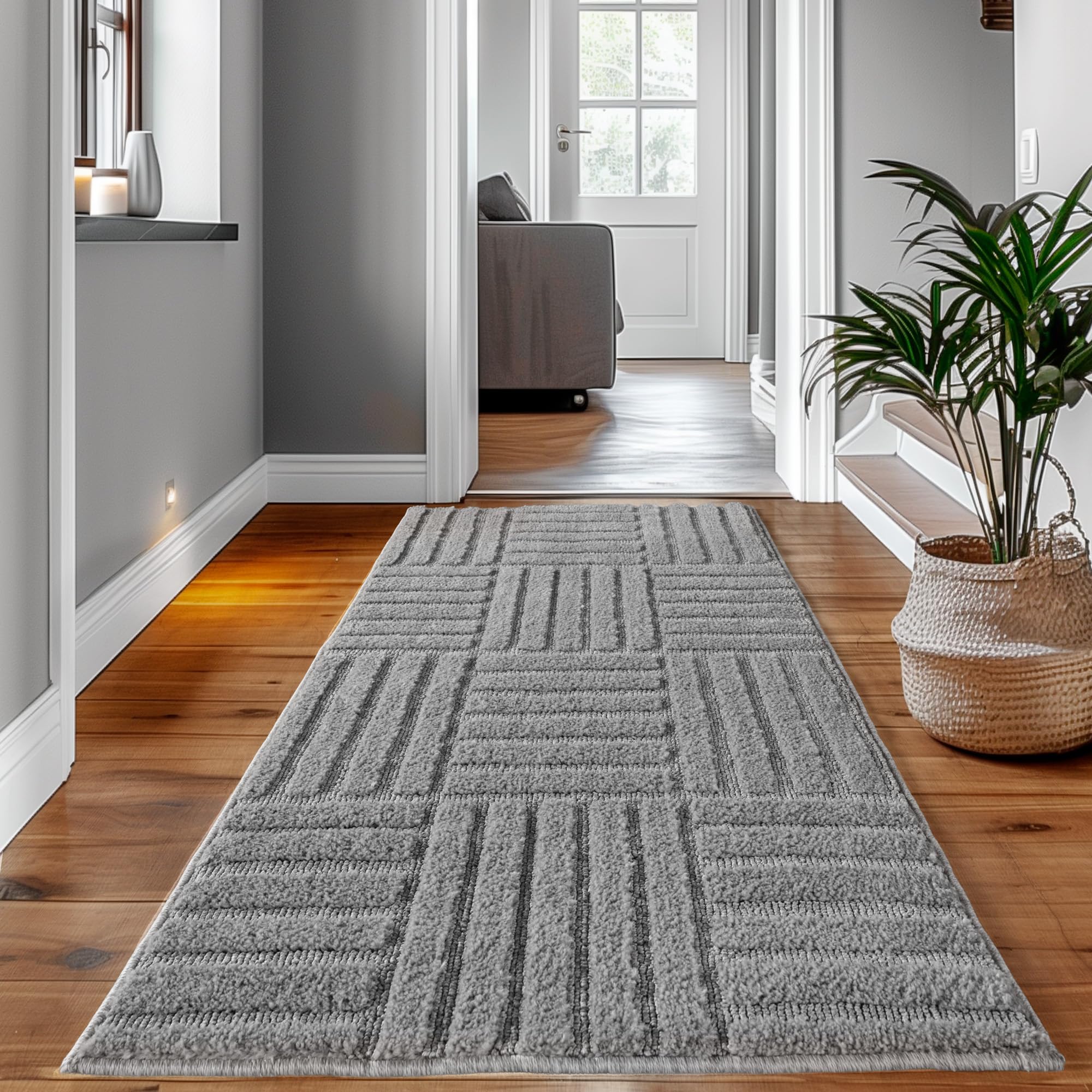 SIMPEX Teppich Hochflor Wohnzimmer Teppich, Weich & Flauschig, Skandinavisch Boho Stil, Langflor Shaggy, Pflegeleicht, Jute Rückseite