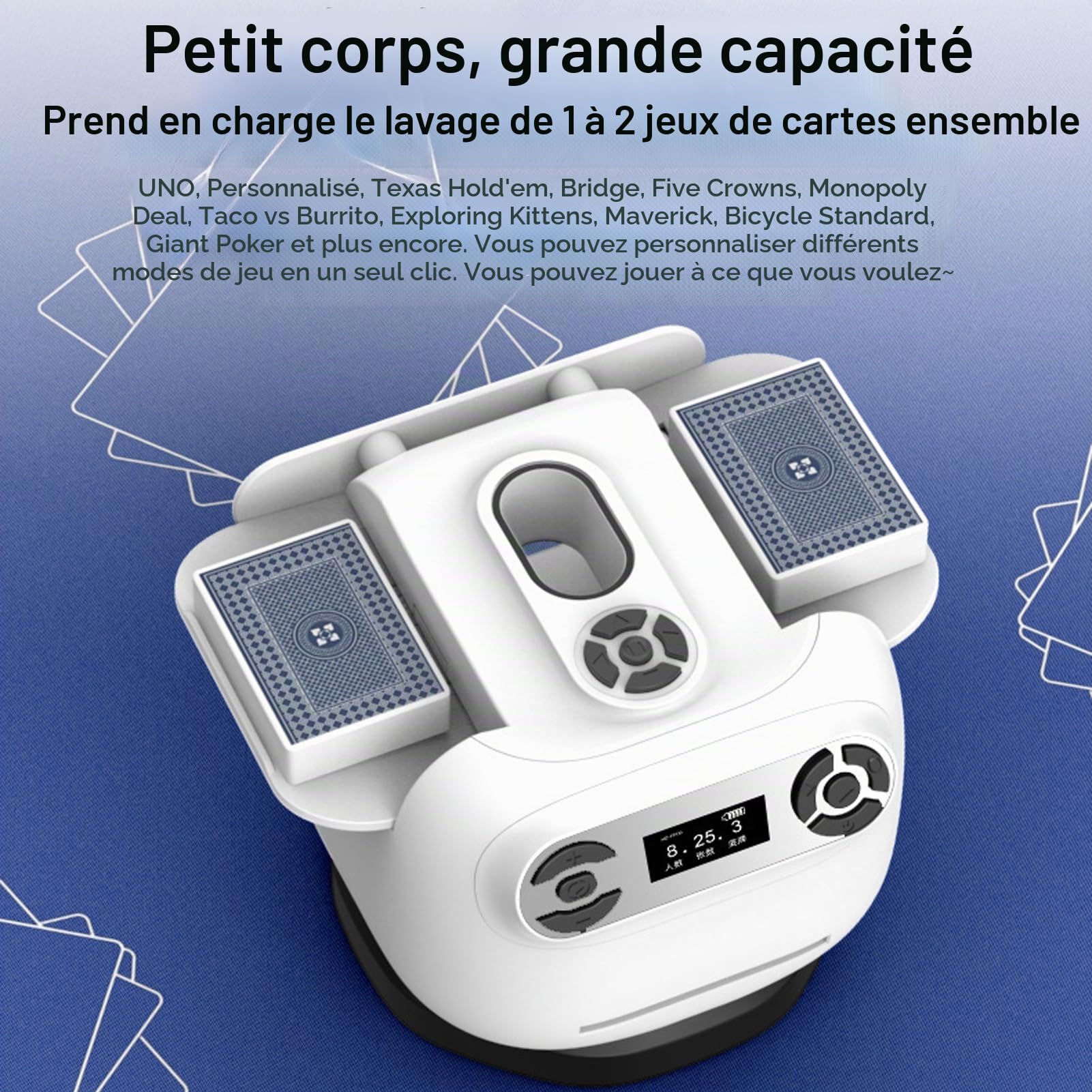 Denash Automatique Mélangeurs de Cartes et Distributeur,2 en 1 Smart Wireless Player Playing Carte Shuffler Machine,Revendeur de Cartes Rotatives à 360 ° pour Divers Jeux de Poker