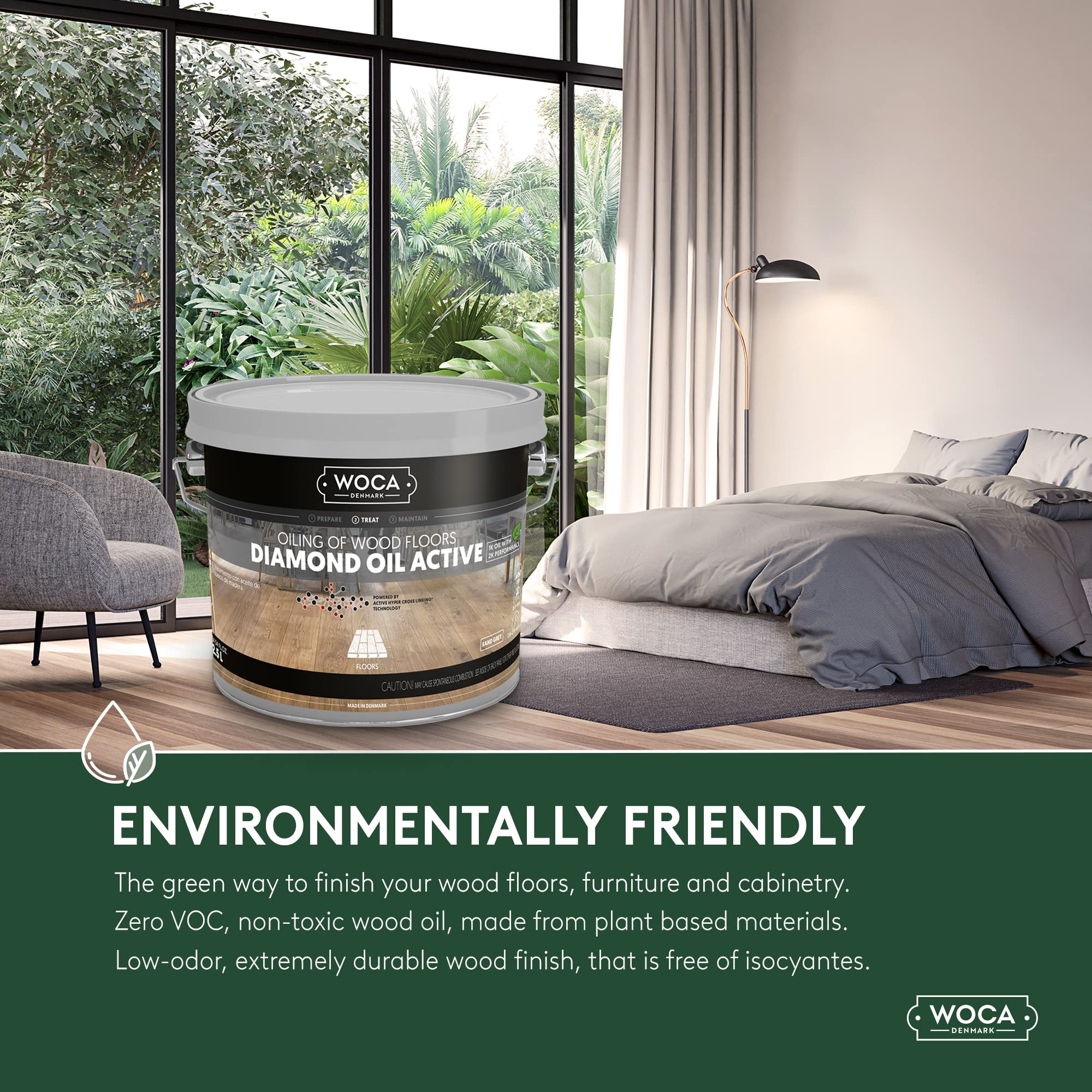WOCA Aceite de diamante activo, extra blanco, 2,5 l, acabado de madera, aceite penetrante a base de plantas sin COV para superficies de madera sin tratar, nuevas o recién lijadas