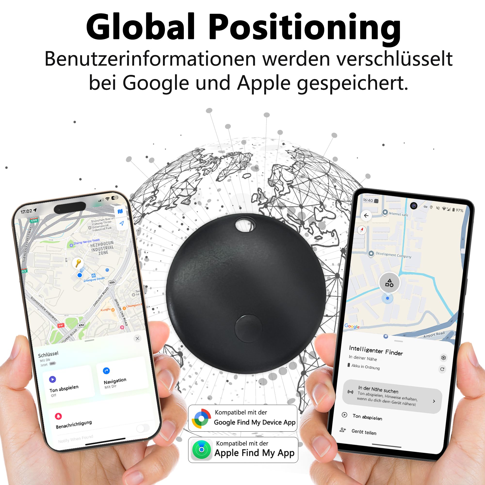 2025 Chiavi Tracker (per iOS e Android) Smart Tag Finder per custodia funziona con Apple Find My (certificato Apple MFi) e Google Find My Device – 4 pezzi (bianco)