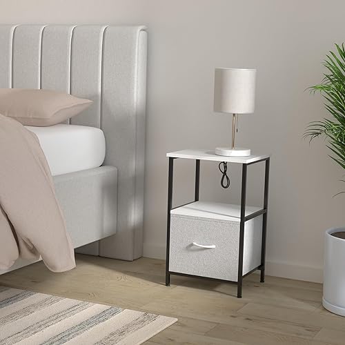Miniatura 10 de Innerjoin Mesita de noche con estación de carga puertos USB A y C, mesita de noche LED con 2 cajones y estante de almacenamiento, soporte de cama
