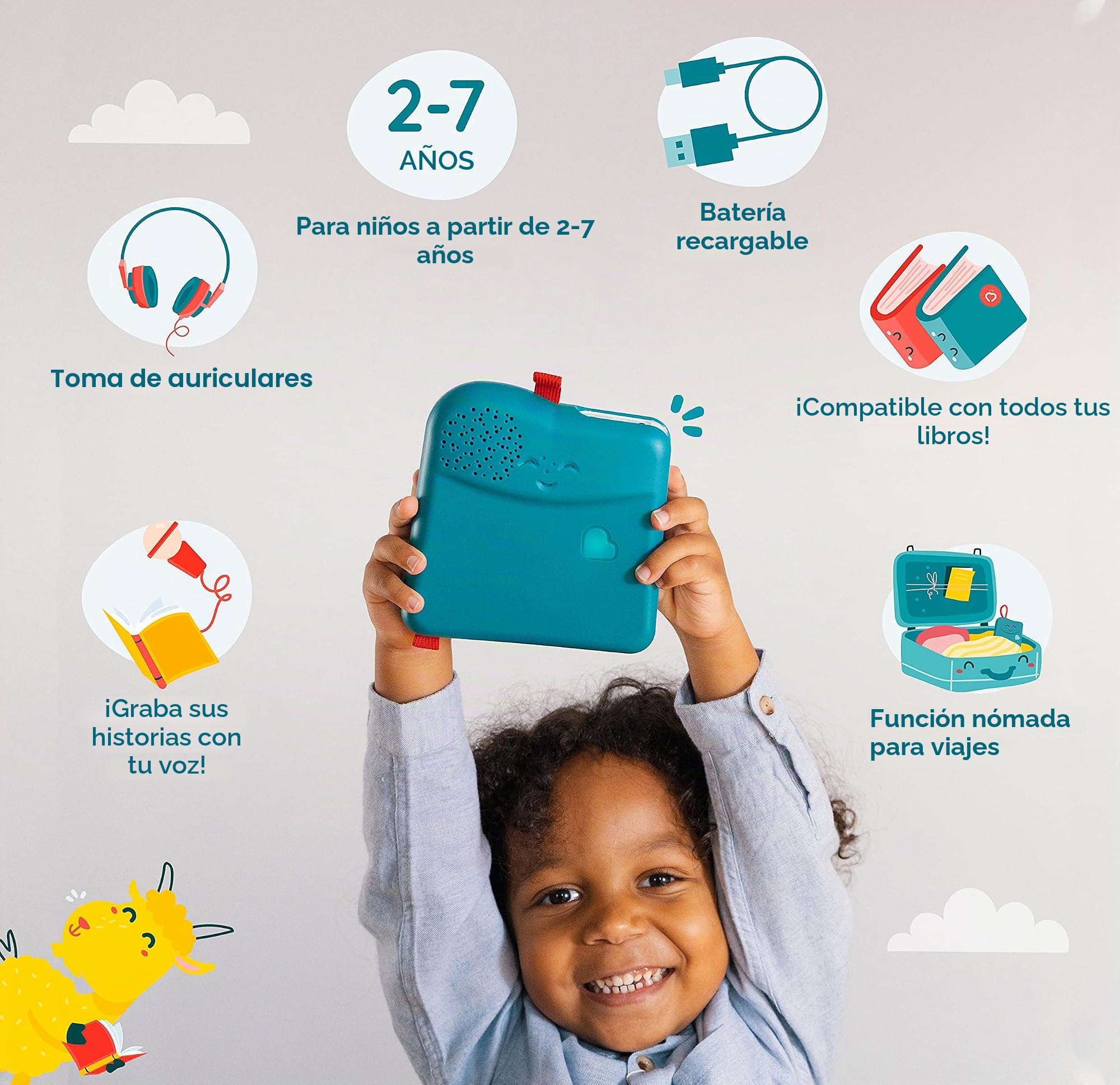 Lector de libros desde 2 años, que lee sus libros con la voz de su familia