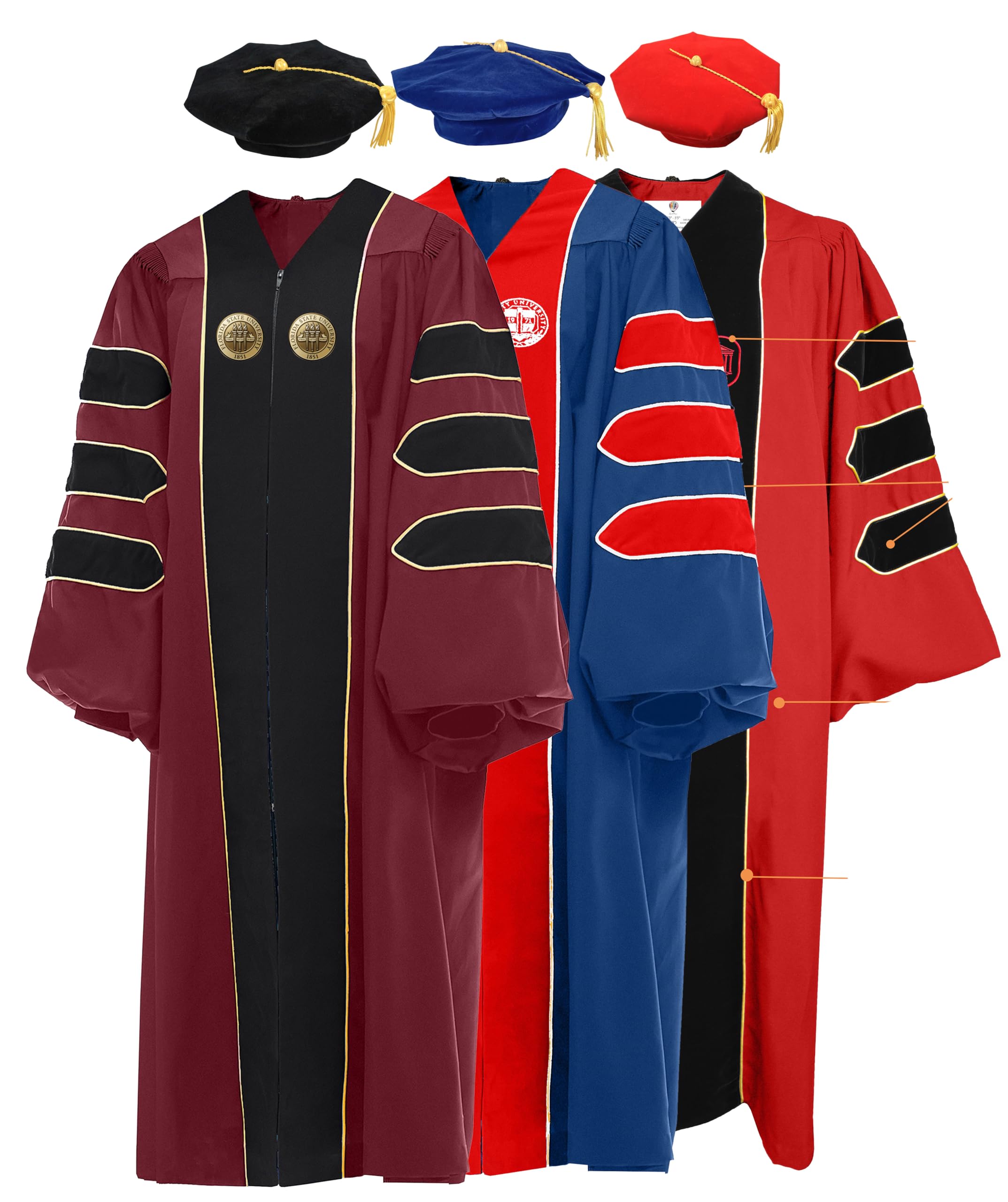 GradPlaza Doctoral Graduation Gown and Doctoral Tam 8 Side with Gold Piping for University