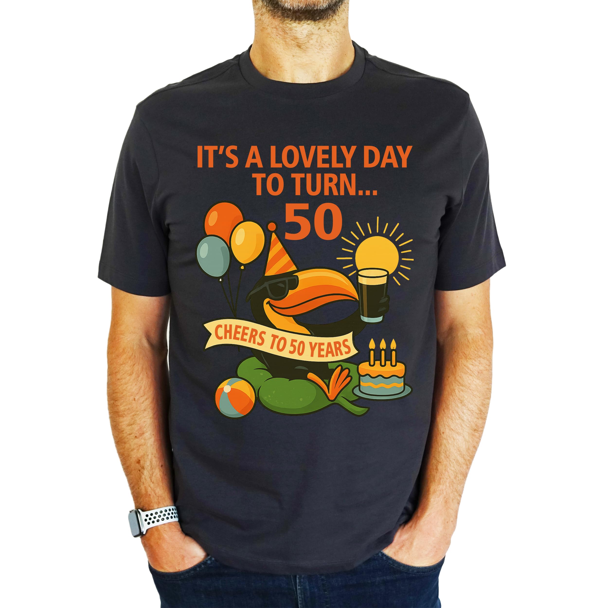 My Generation Gifts Men's Charcoal Grey It's A Lovely Day To Turn 50 Toucan - 50Th Birthday Gift | Present T-Shirt Xl