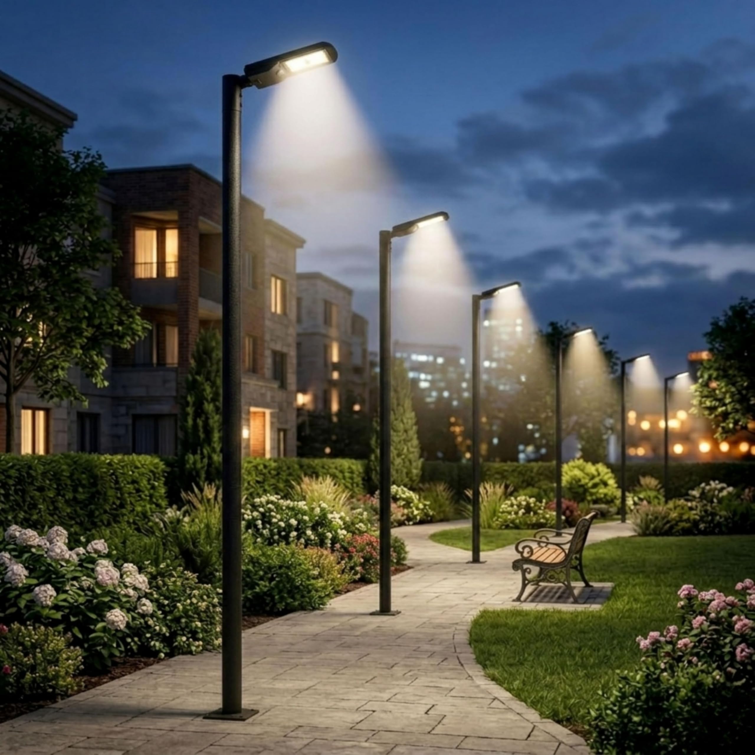 YASTA Palo per Lampione Solare 3 Metri, Supporto Nero con Finitura Ruvida con Diametro 7.5cm, Base Rinforzata per Fari LED Esterni, Giardino e Cortile - Design Moderno e Antigraffio