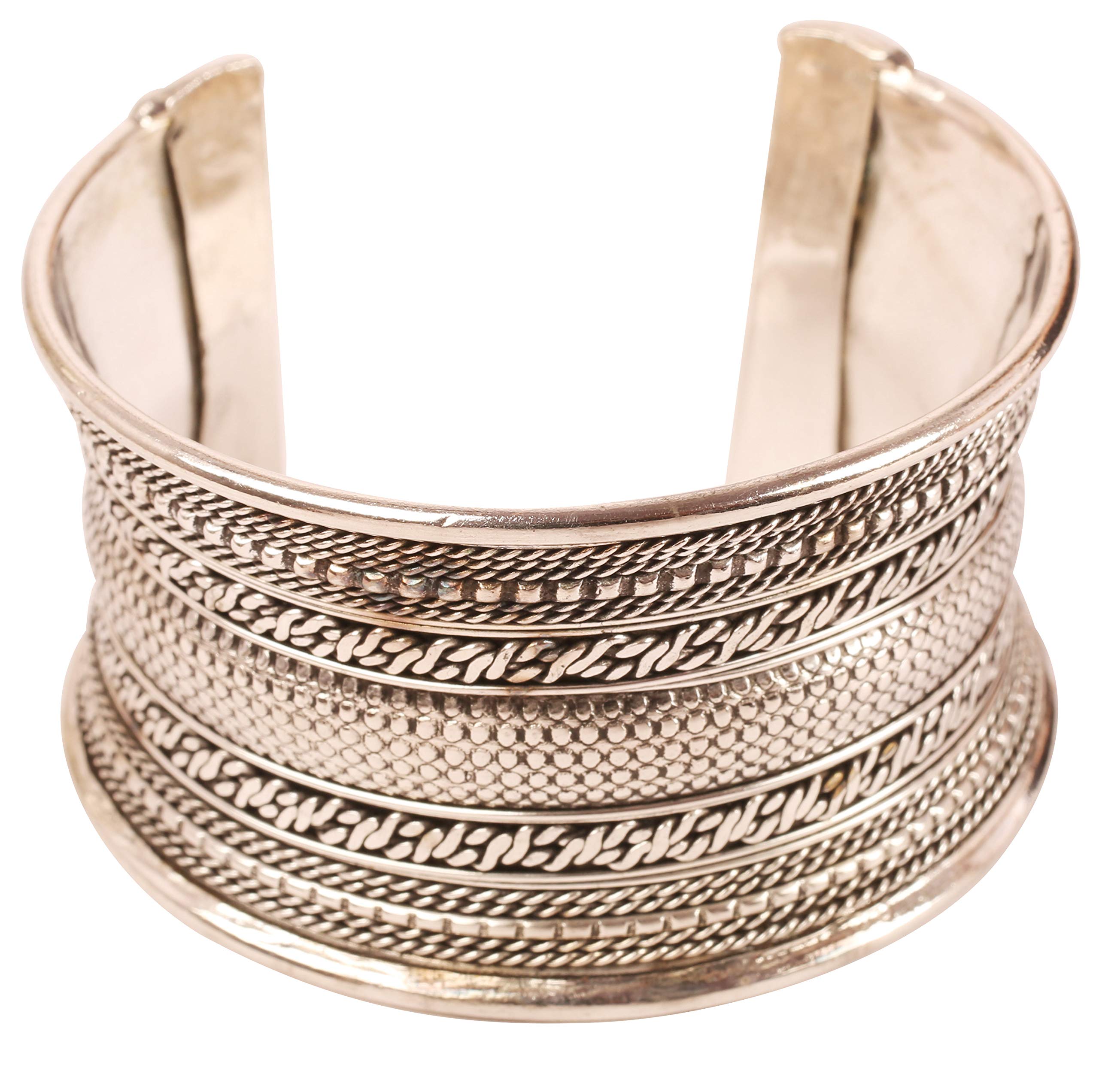 Touchstone Indian Bollywood Desire Brass Base Exotic Workmanship Free Size Cuff Bracelet in Antique Gold Or White Or Copper Tone for Women.