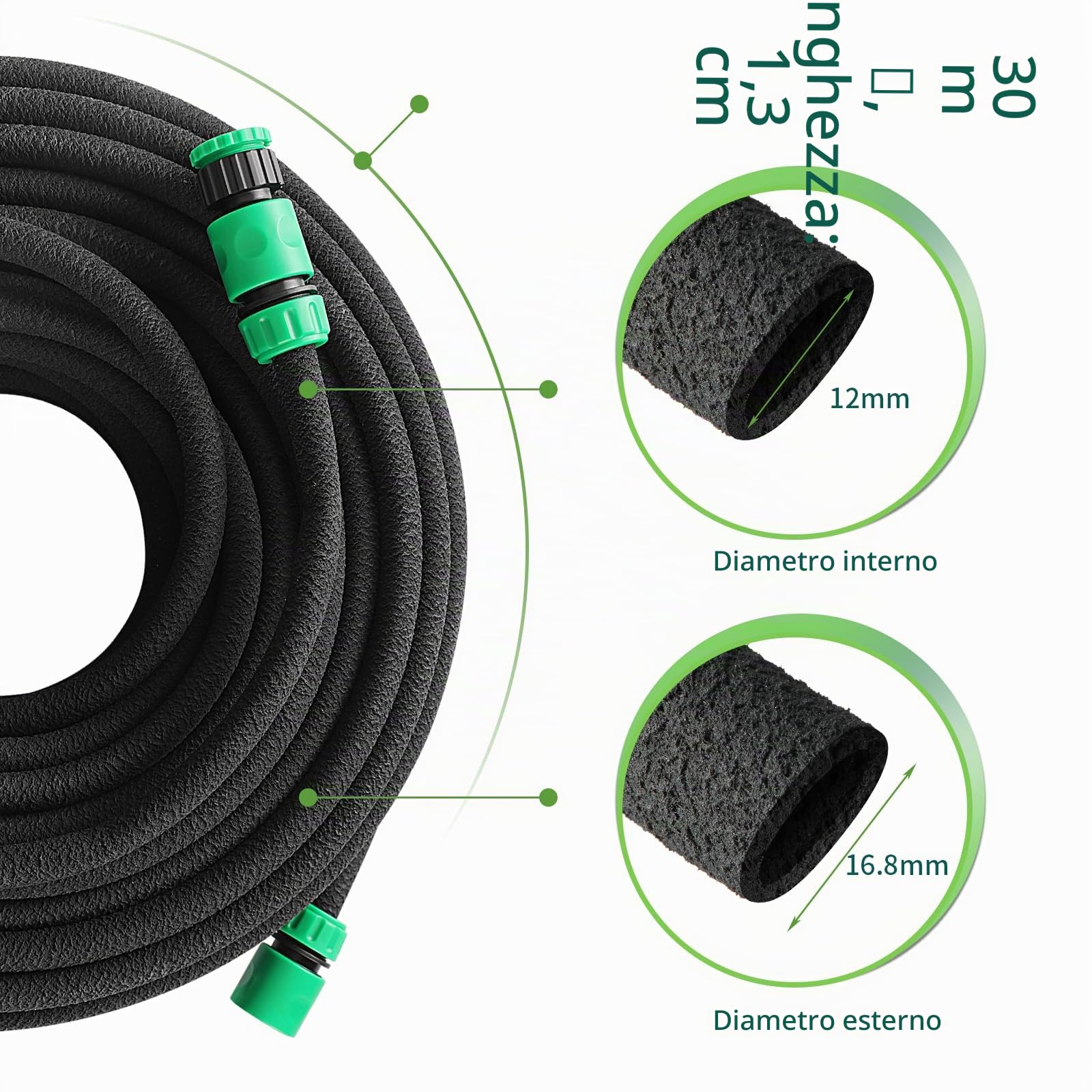Set Tubo Poroso per Irrigazione a Goccia, Tubo Gocciolante da Giardino per Prati, Patii (30m)