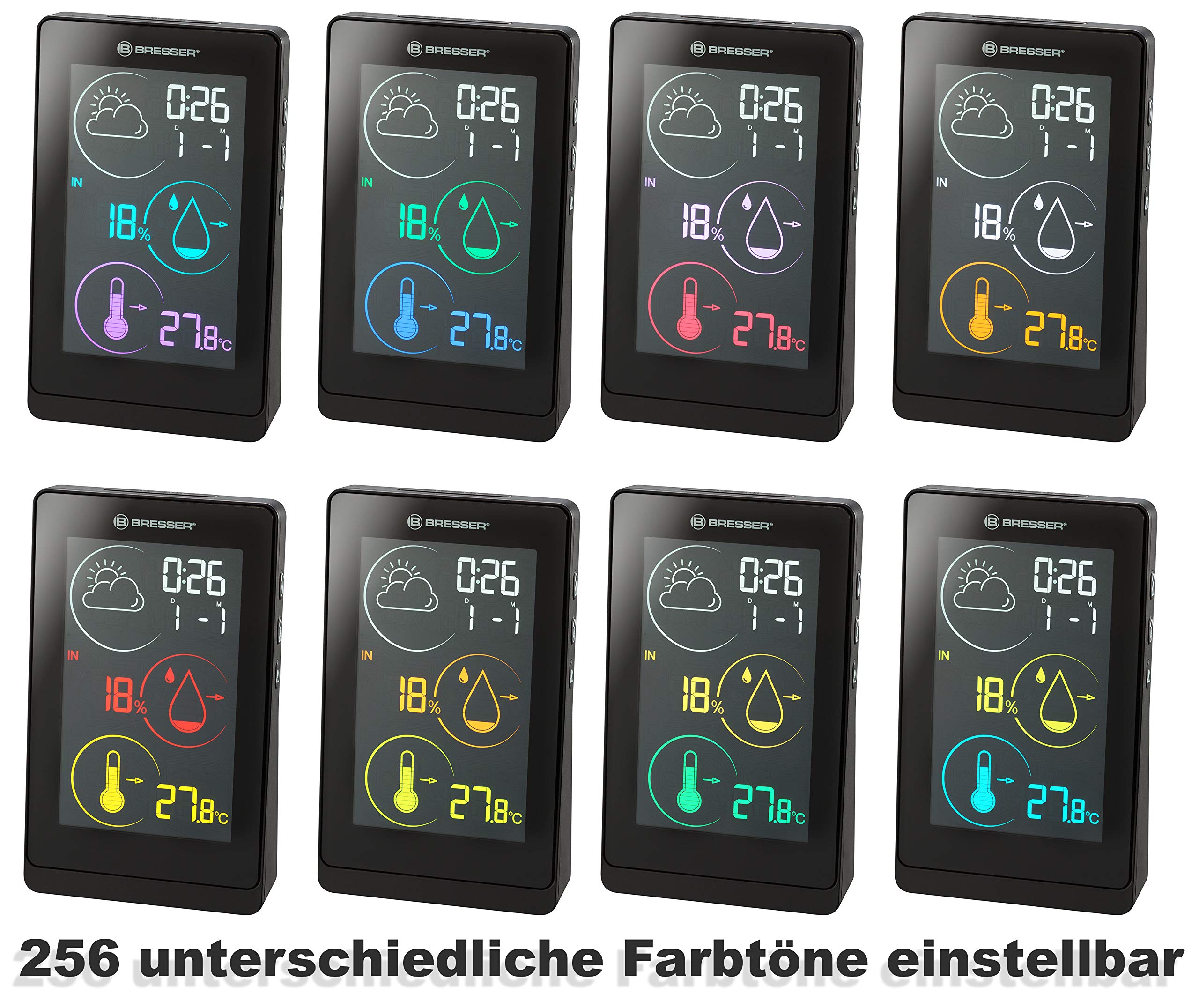 Bresser Stazione meteo radio Temeo Life H con display a colori, muffa, gelo e calore, tendenza meteorologica, sensore esterno incluso