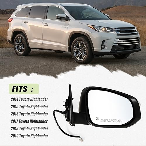 Miniatura 5 de Lqito Espejo lateral derecho del pasajero para Toyota Highlander 2014-2019 con vidrio eléctrico, calentado, intermitente y plegado manual, sin punto
