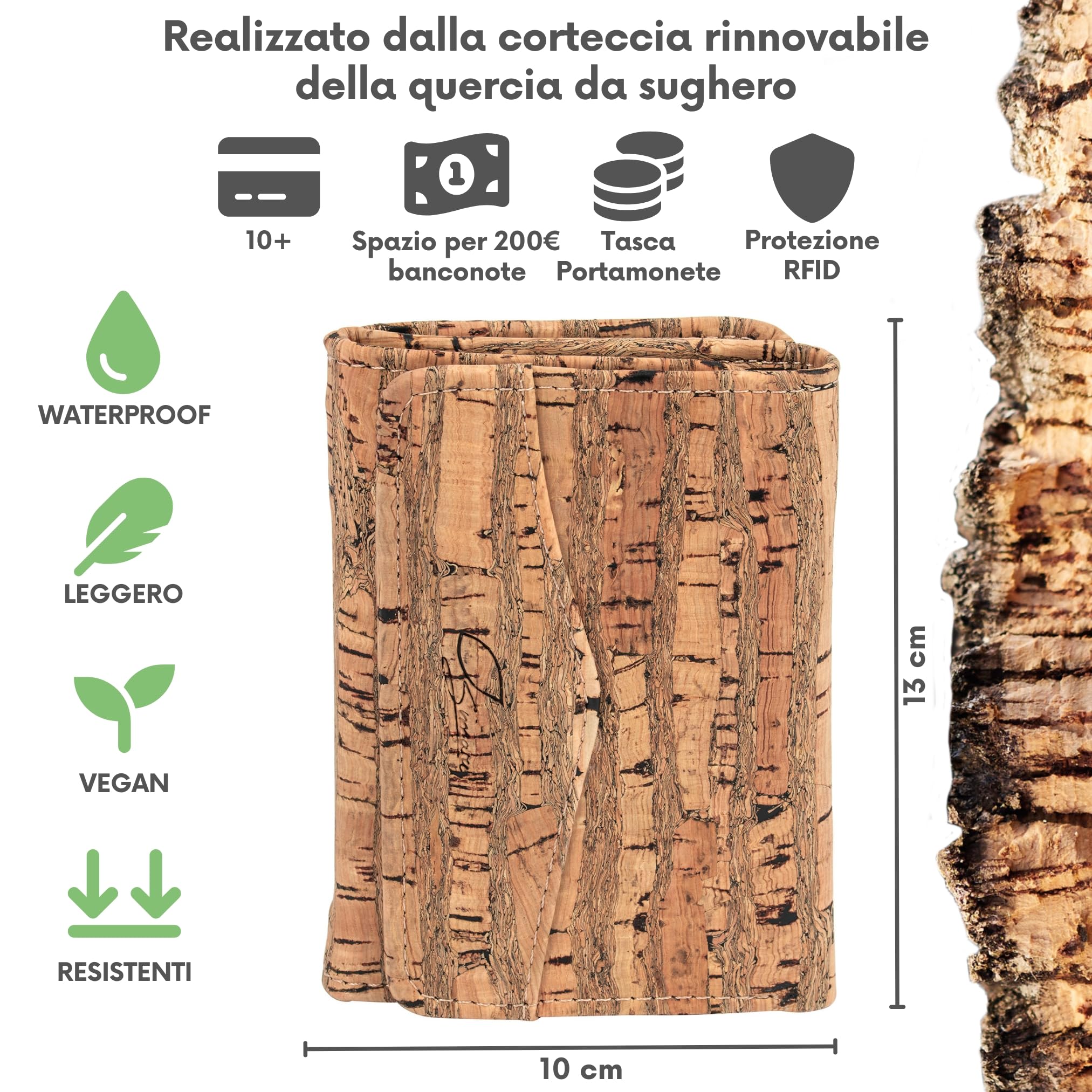 Simaru Portafoglio da donna, in sughero, vegano, da donna, per 9 carte, protezione RFID, scomparto per banconote e monete (Turchese)