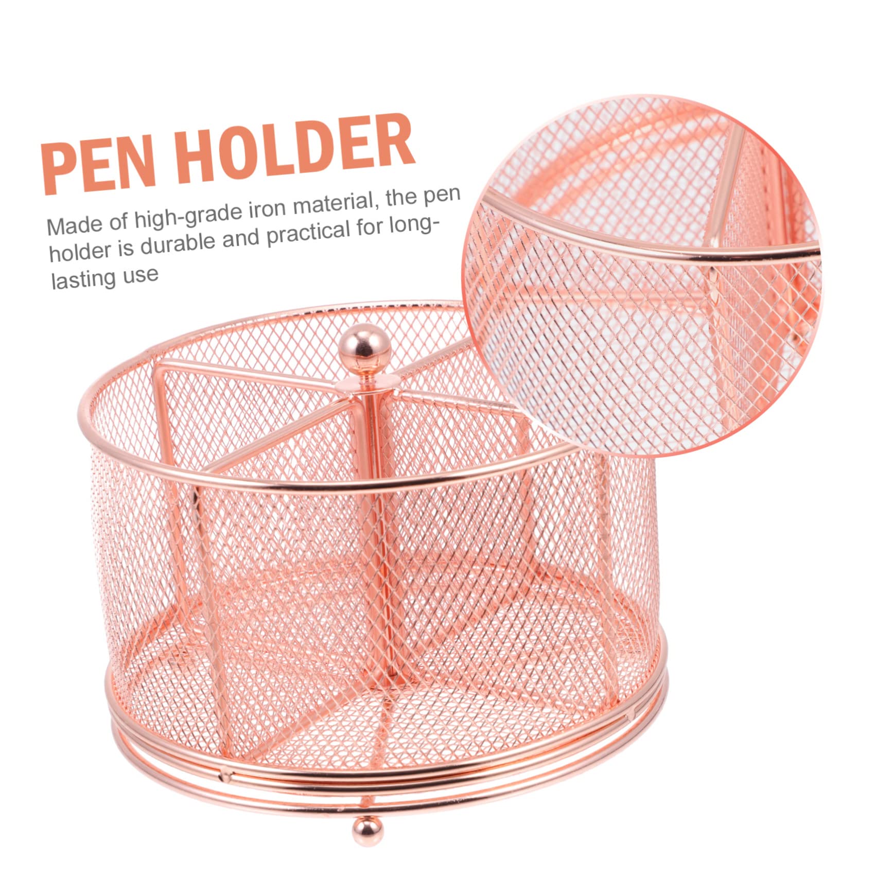NUOBESTY Organizer Da Scrivania Girevole in Ferro Multifunzione Portapenne Da Scrivania Compatto in Oro Rosa