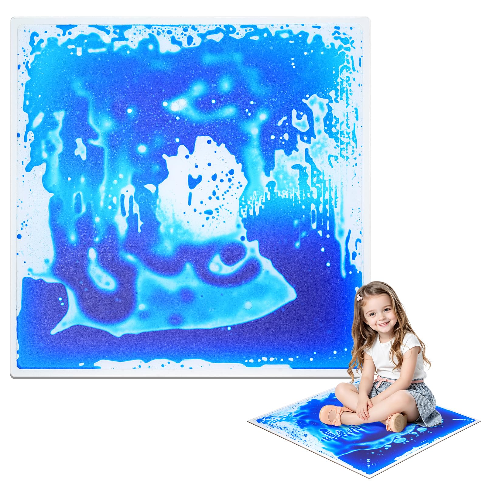 Ymoryiyi 50x50cm Blue White Liquid Sensory Tile for Kids, 1 Pack