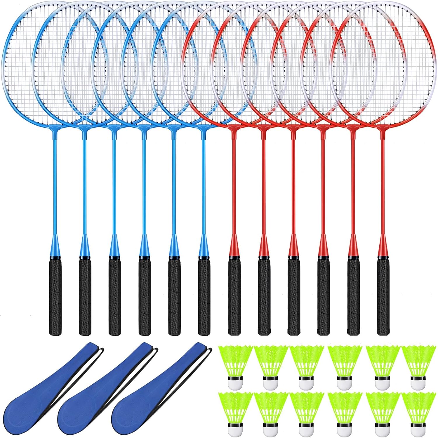 12 Pack Badminton Rackets Set Including Badminton Racquets, Nylon Shuttlecocks and Carry Bag for Outdoor Backyard Games Beginners