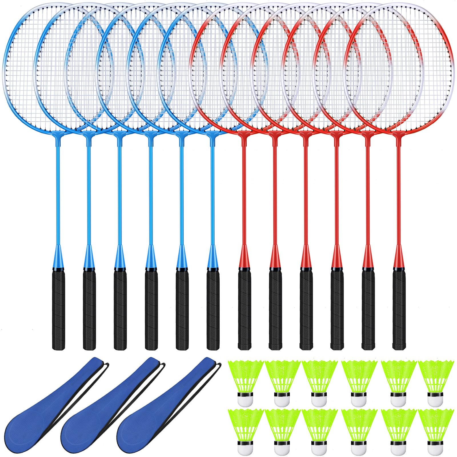 Chitidr 12 Pack Badminton Rackets Set Including Badminton Racquets, Nylon Shuttlecocks and Carry Bag for Outdoor Backyard Games Beginners