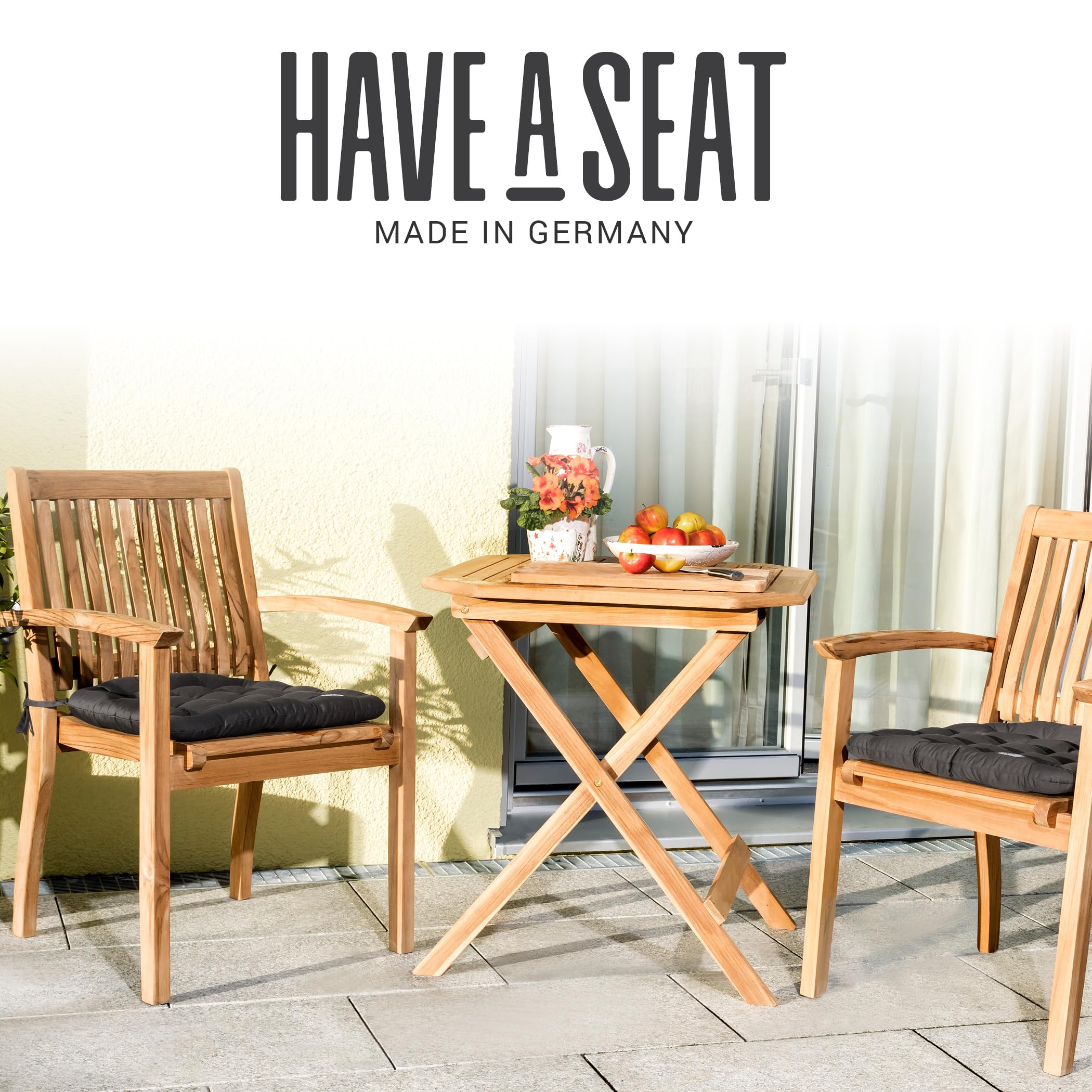 HAVE A SEAT Luxury | Sitzkissen 48 x 46 cm (2 St.) - bequemes Stuhlkissen - orthopädisch, wetterfest, waschbar bis 95° C, Trockner geeignet - Made in Germany (48x46 cm - 2er Set, Grau-Anthrazit)