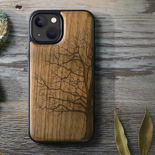 Miniatura 8 de Carveit Funda magnética de madera para iPhone 13 Mini 2021 madera real dura y TPU suave a prueba de golpes, funda de madera única y elegante