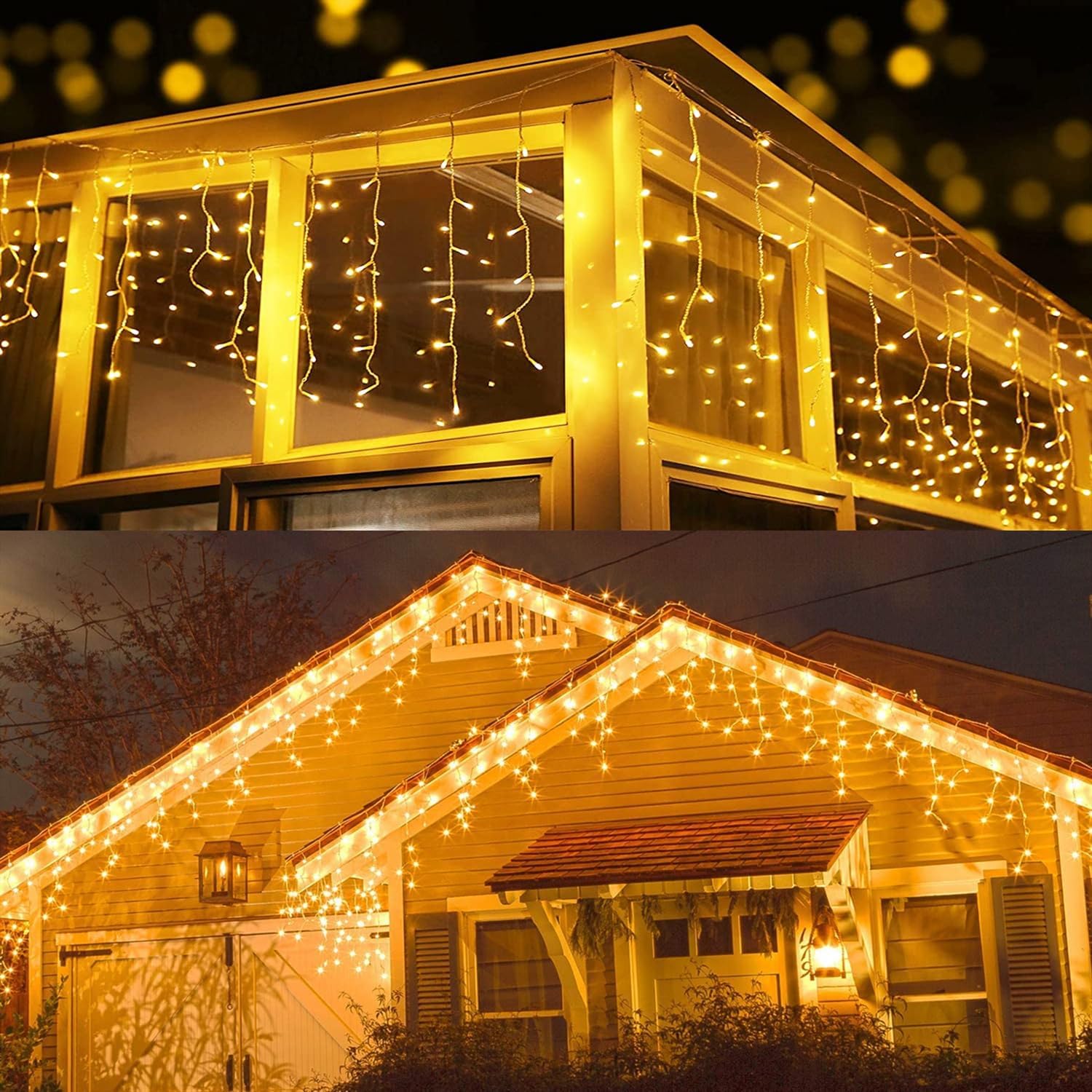ODEETRONIC Luci Natale Esterno Cascata, 600 LED 15M Tenda Luminosa Esterna Luci Stringa Natalizie Impermeabile 8 Modalità Catena Luminosa Decorazione per Interno Giardino Feste Finestra, Bianco Caldo