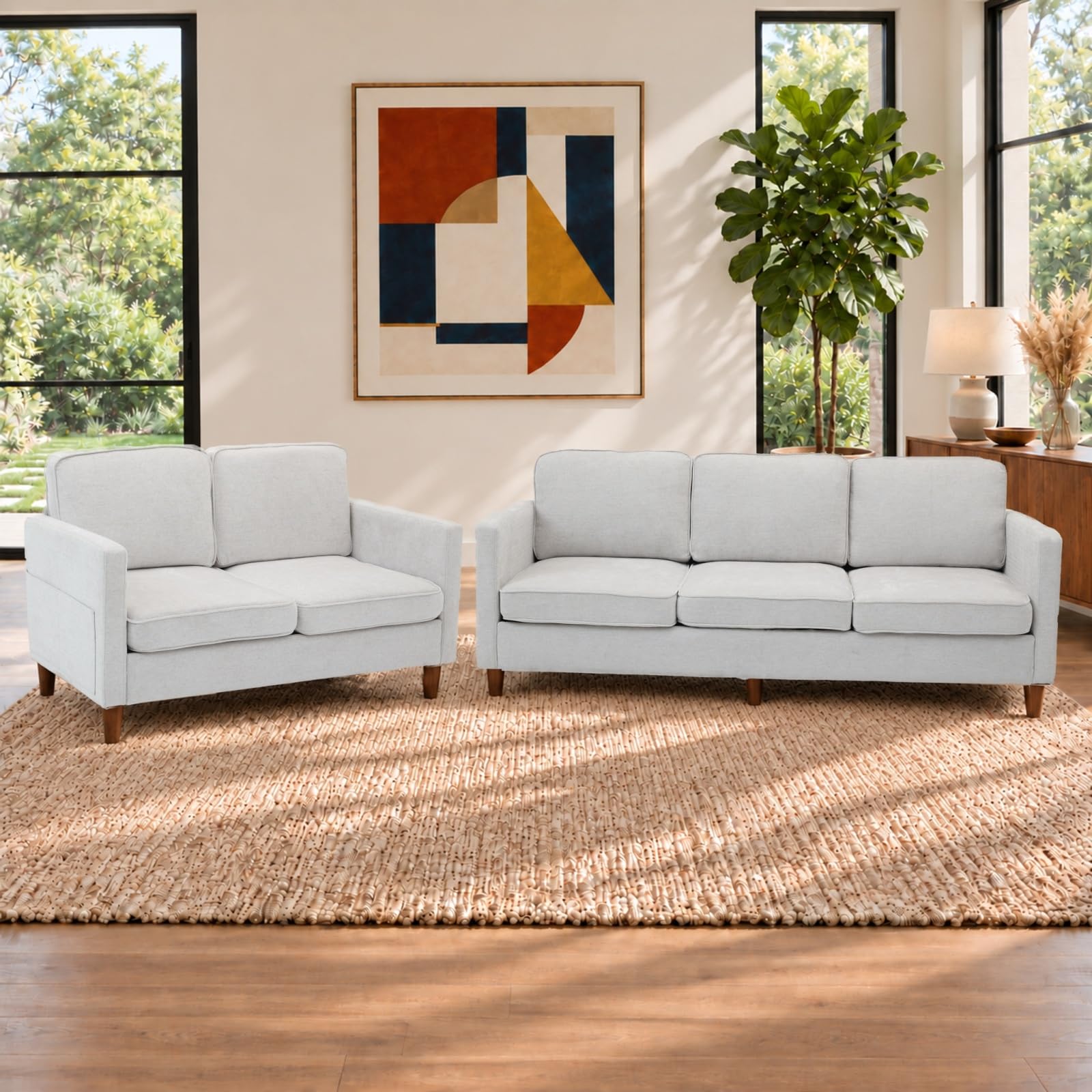 Kingfun Couch Set for Living Room, 3 Seater Chenille Sofa and Loveseat