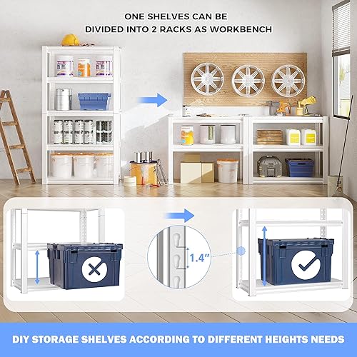 Miniatura 4 de Raybee Estantería de garaje de 2000 libras, estantes de almacenamiento ajustables, estantería de metal resistente de 5 niveles para sótano,