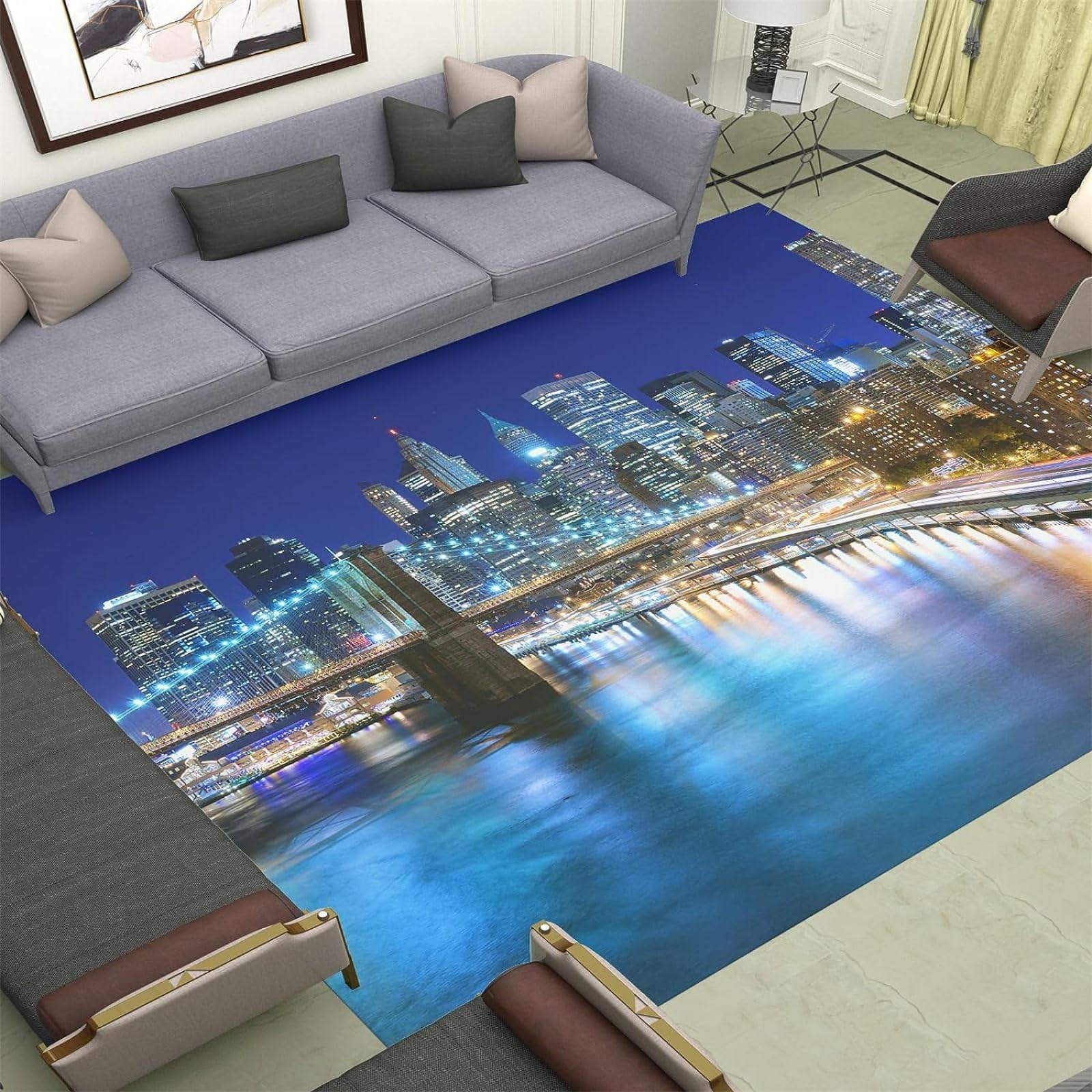 Tapis Moderne 3D New York Tapis Flanelle - Chambre Salon Chambre Enfant Tapis New York Decoration Carpet - Antidérapante Moquette 120x170 cm